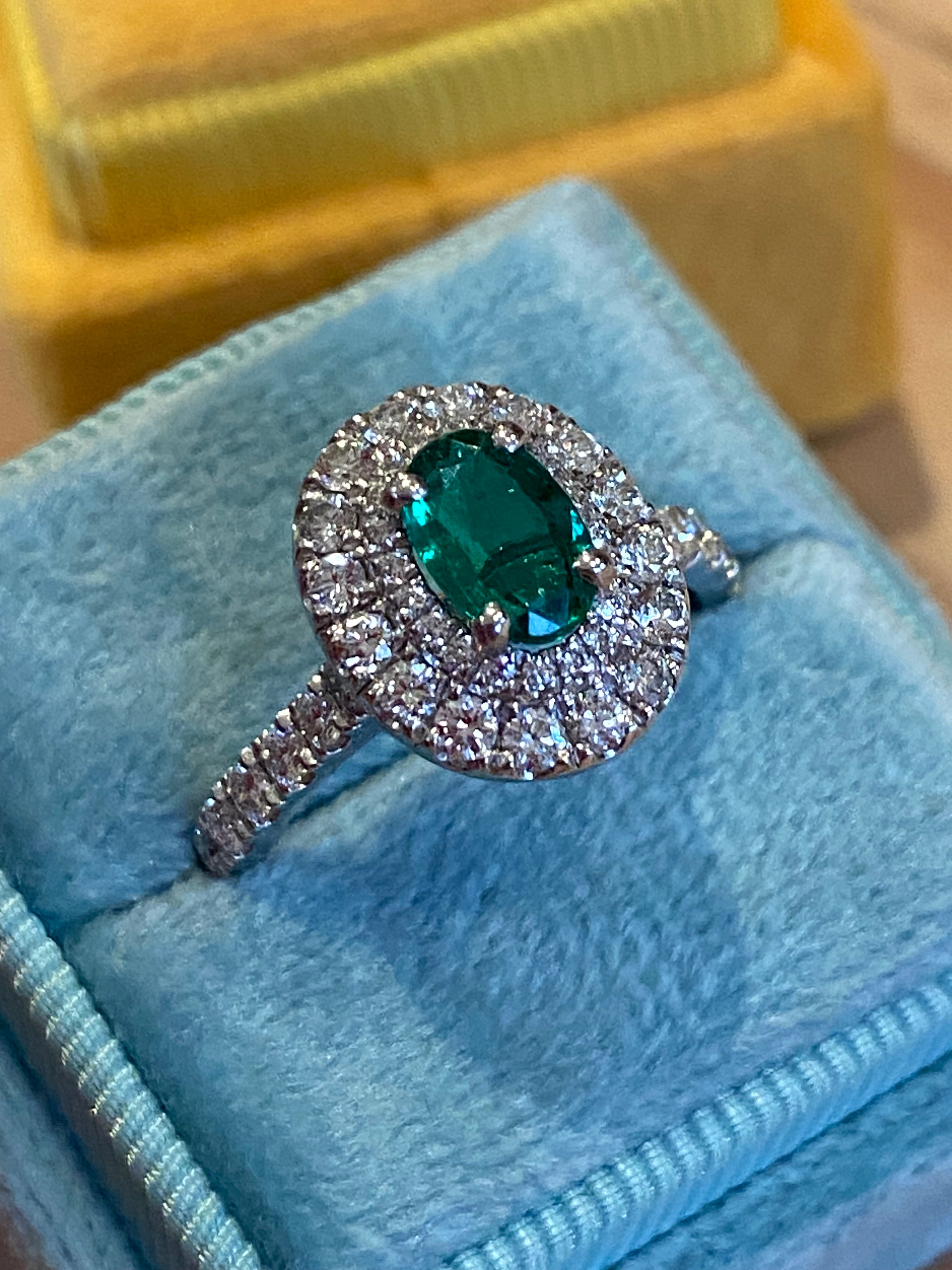 1.45 CTW Emerald and Natural Diamond Double Halo Ring in Platinum