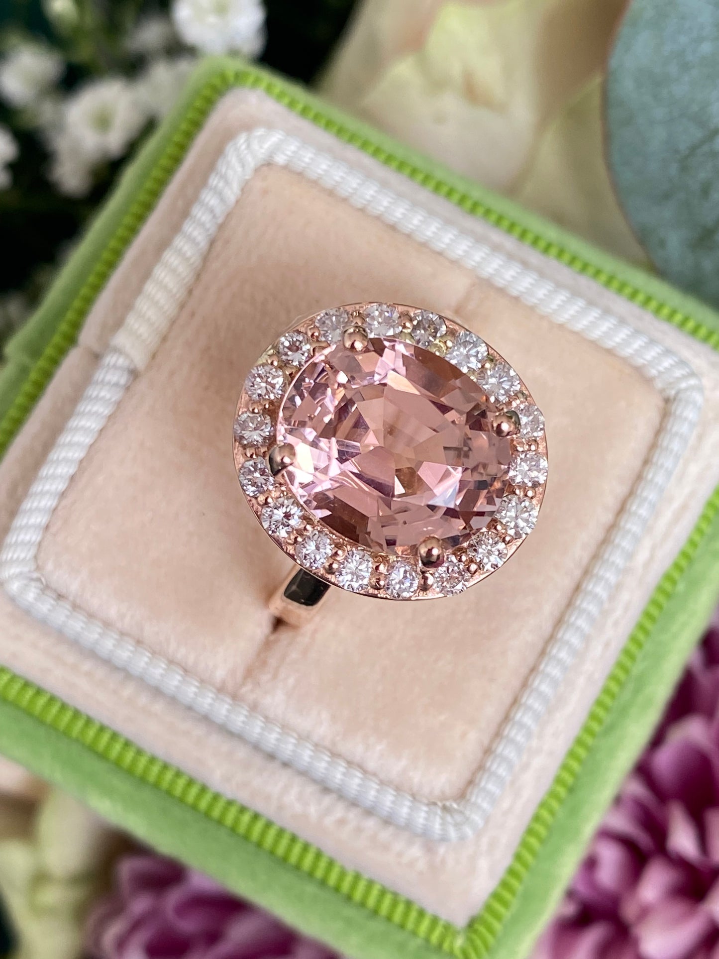 6.00 Carat Oval-Cut Pink Tourmaline and Diamond Halo Ring in 18ct Rose Gold