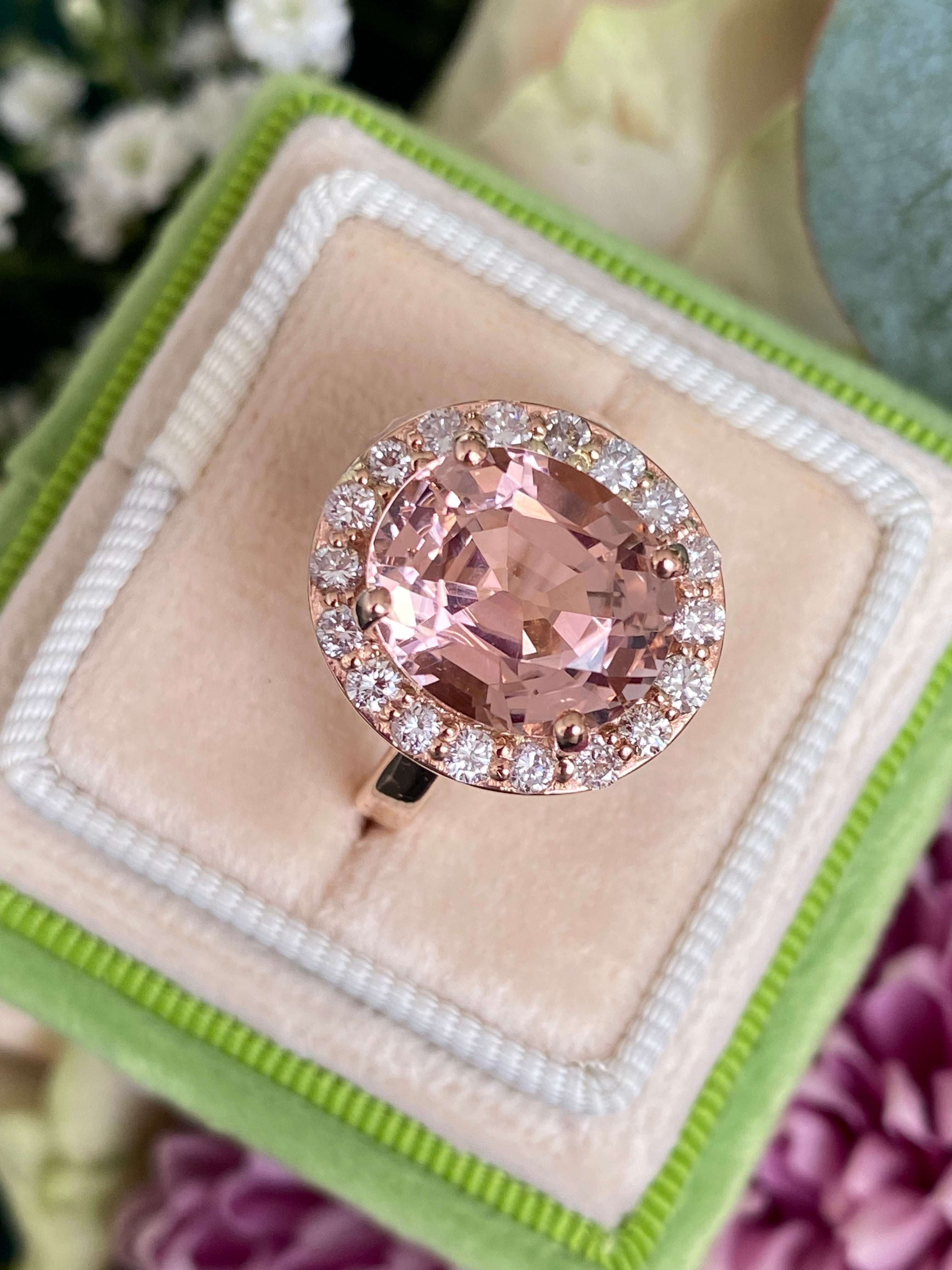 6.00 Carat Oval-Cut Pink Tourmaline and Diamond Halo Ring in 18ct Rose Gold