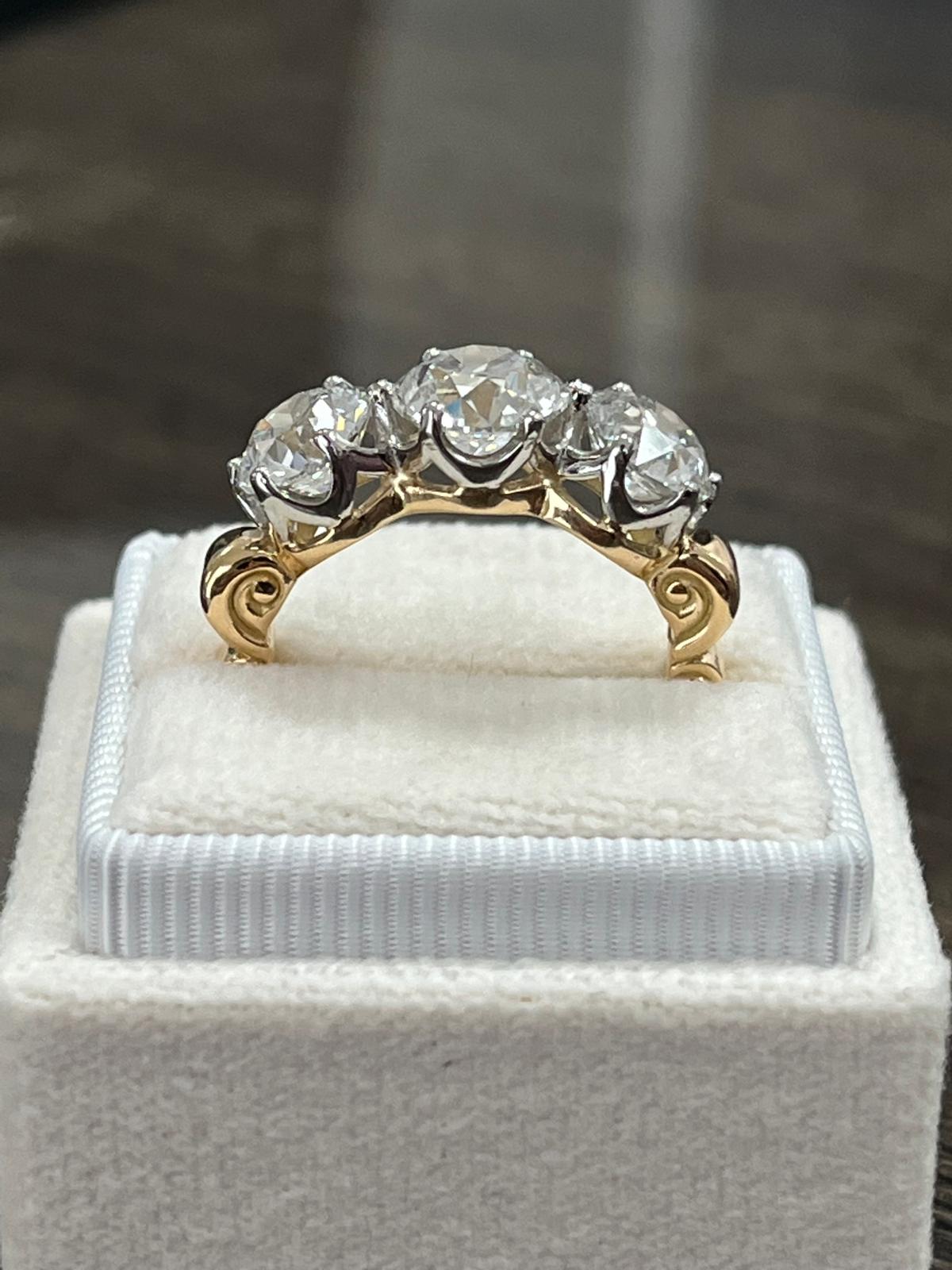 Heritage 4.00 CT + Old Cut Lab Grown Diamond Three Stone Trilogy Engagement Ring, at Least F Colour / VS Clarity