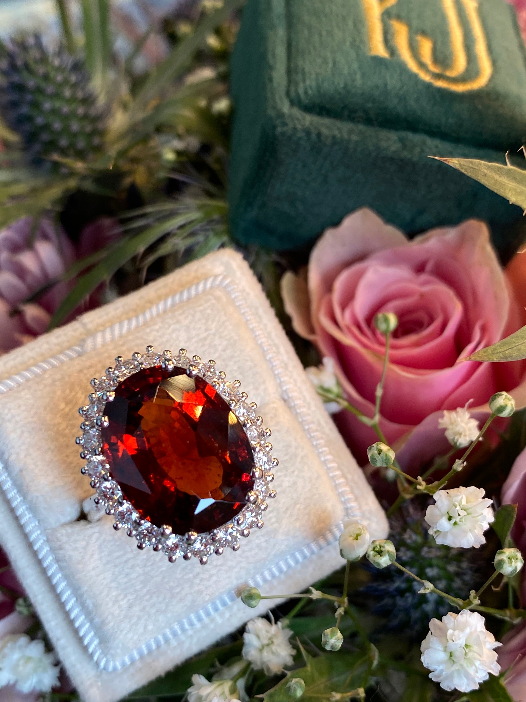 10.41 Carat Hessonite Garnet and Diamond Ring in 18ct White Gold