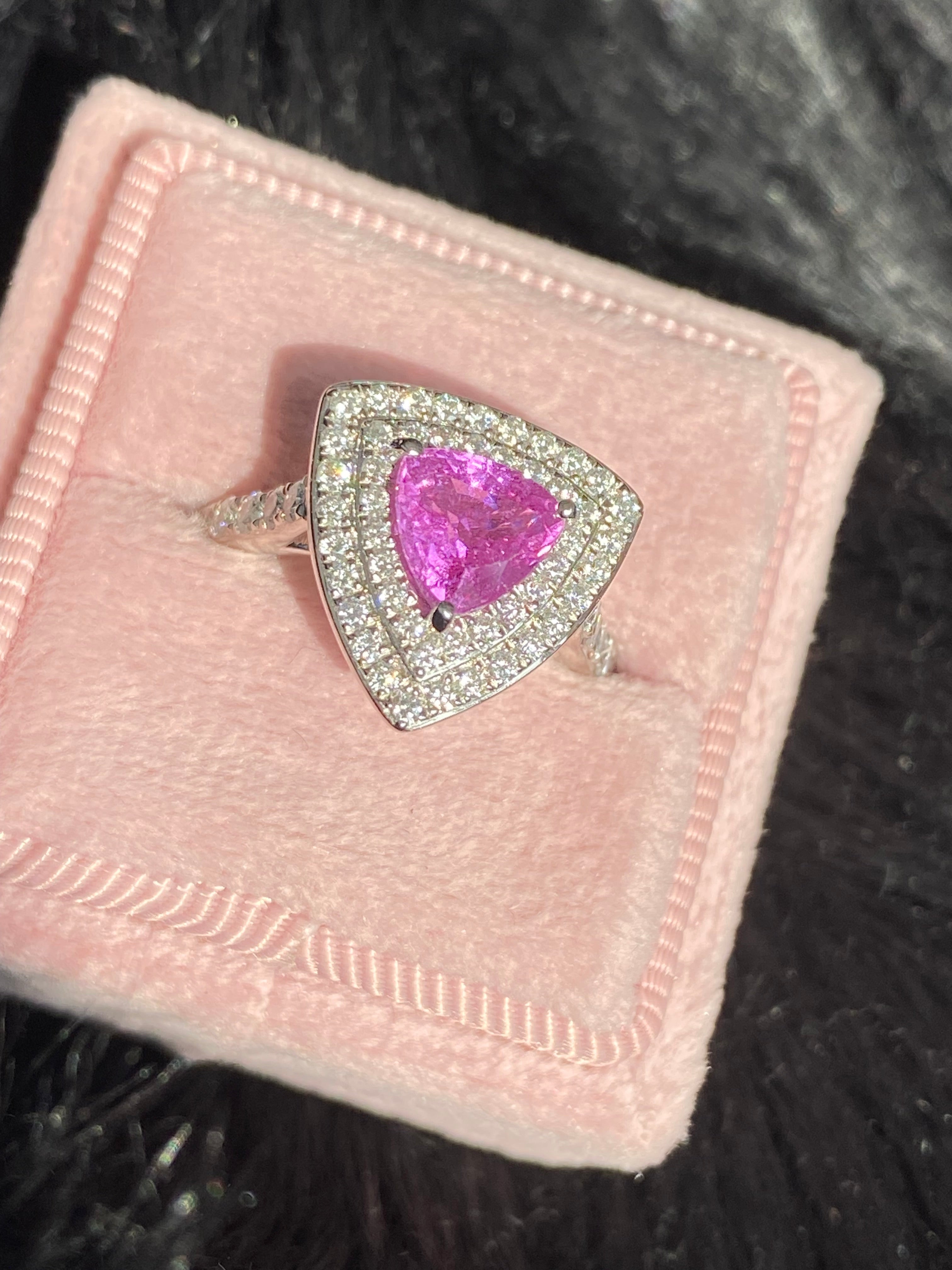 Pink Sapphire Trillion Cut Ring in Platinum