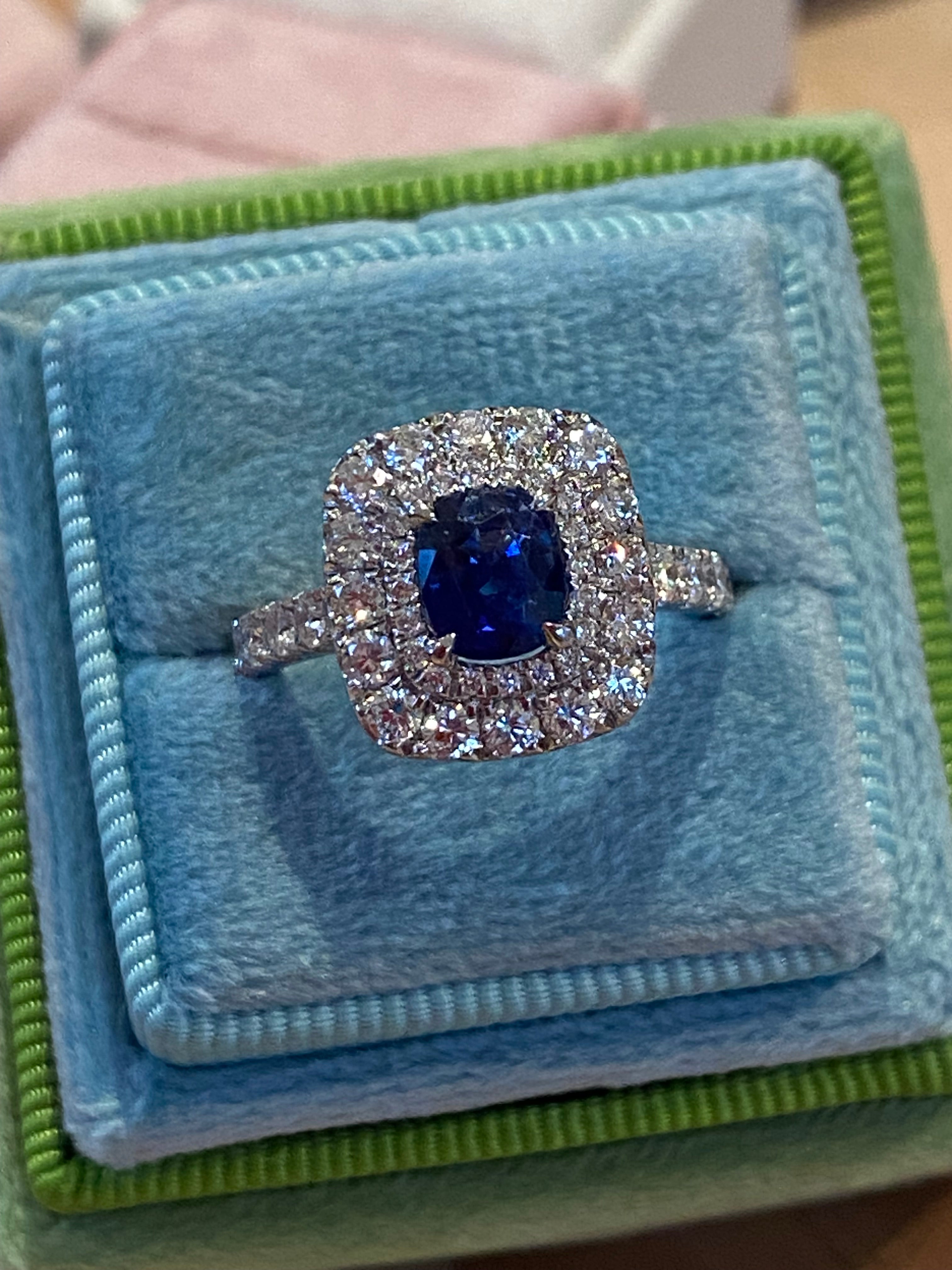 2.48 CTW Blue Ceylon Sapphire and Natural Diamond Double Halo Ring in Platinum