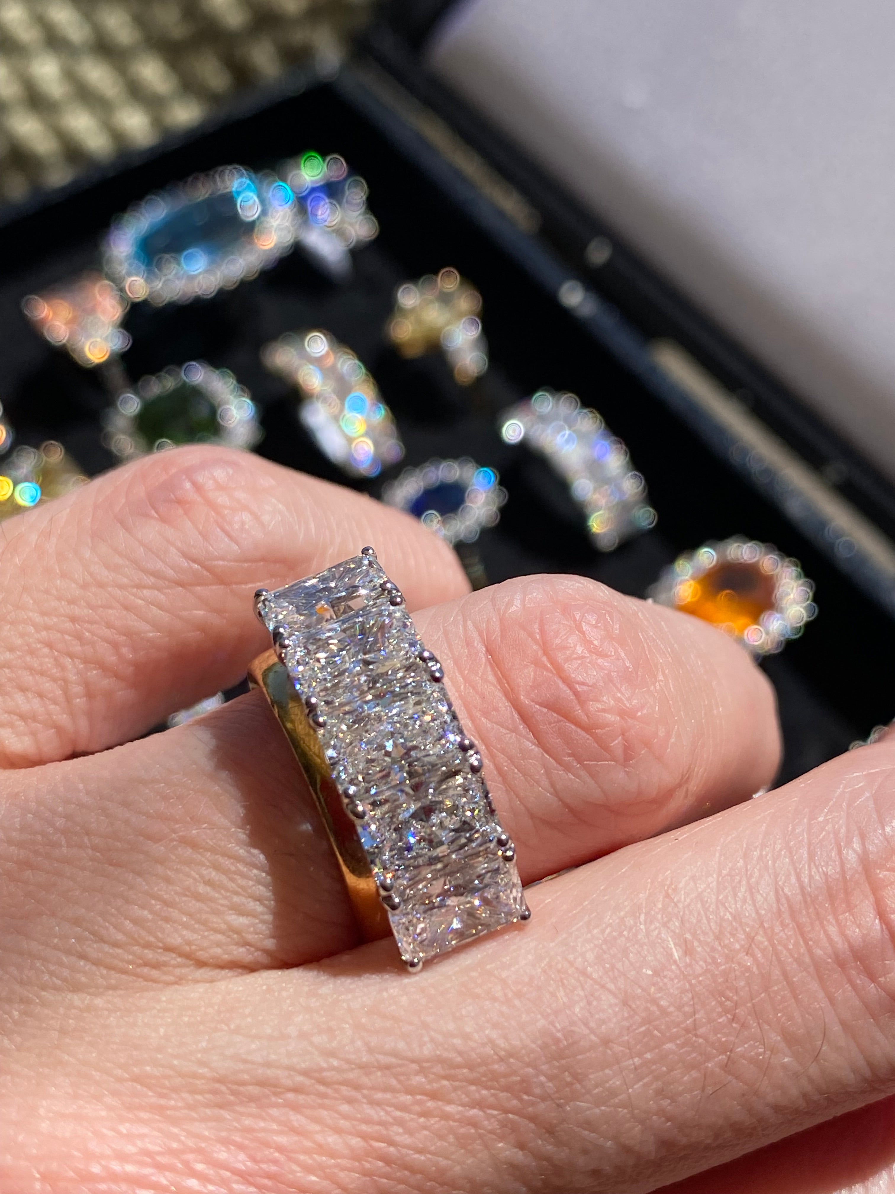 5.09 CTW Radiant Cut D Colour VVS2 Lab Diamond Five Stone Ring in Platinum