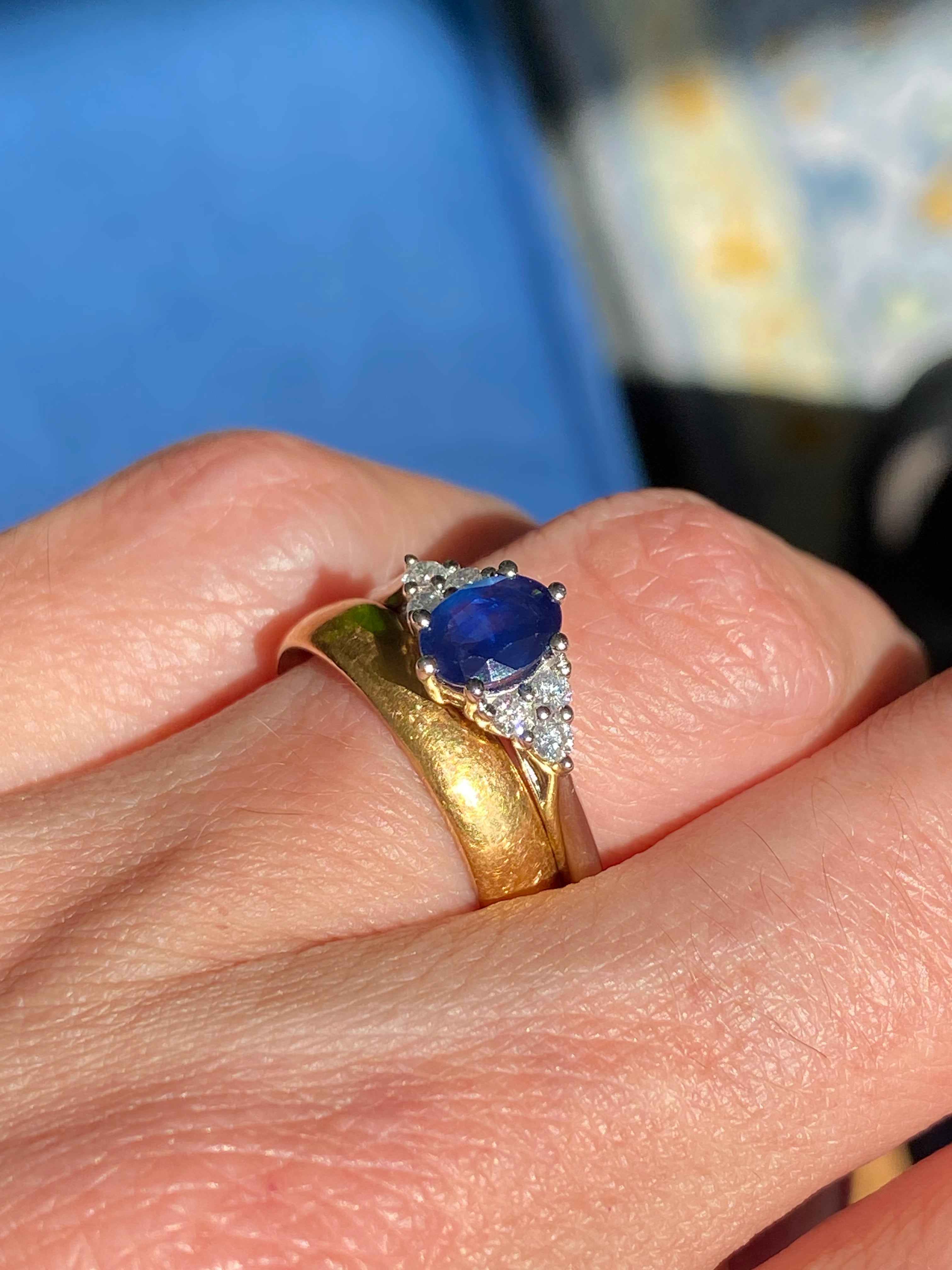 0.95 CTW Sapphire and Natural Diamond Trefoil Three Stone Style Ring in Platinum
