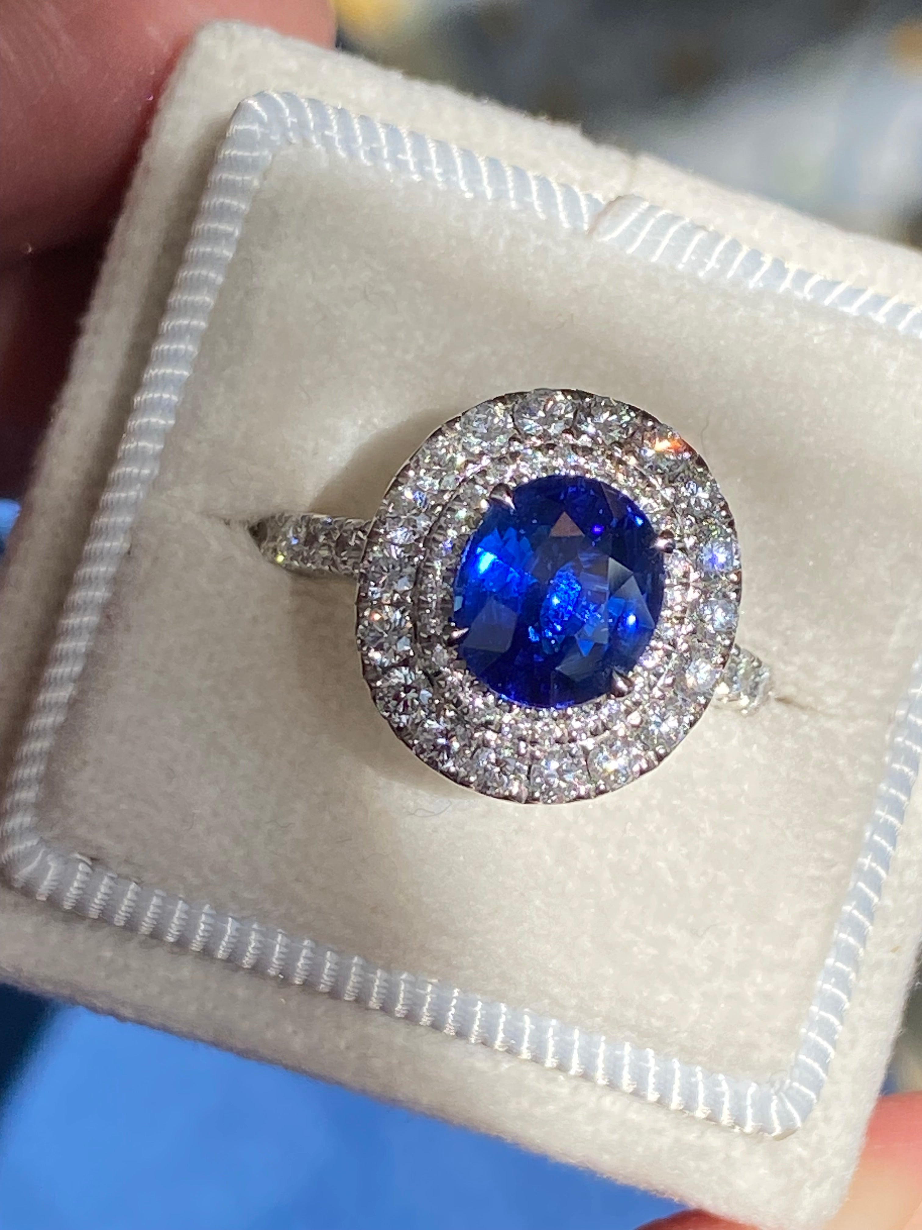 2.21 Carat Blue Ceylon Sapphire and 1.04 CTW Natural Diamond Halo Ring in Platinum