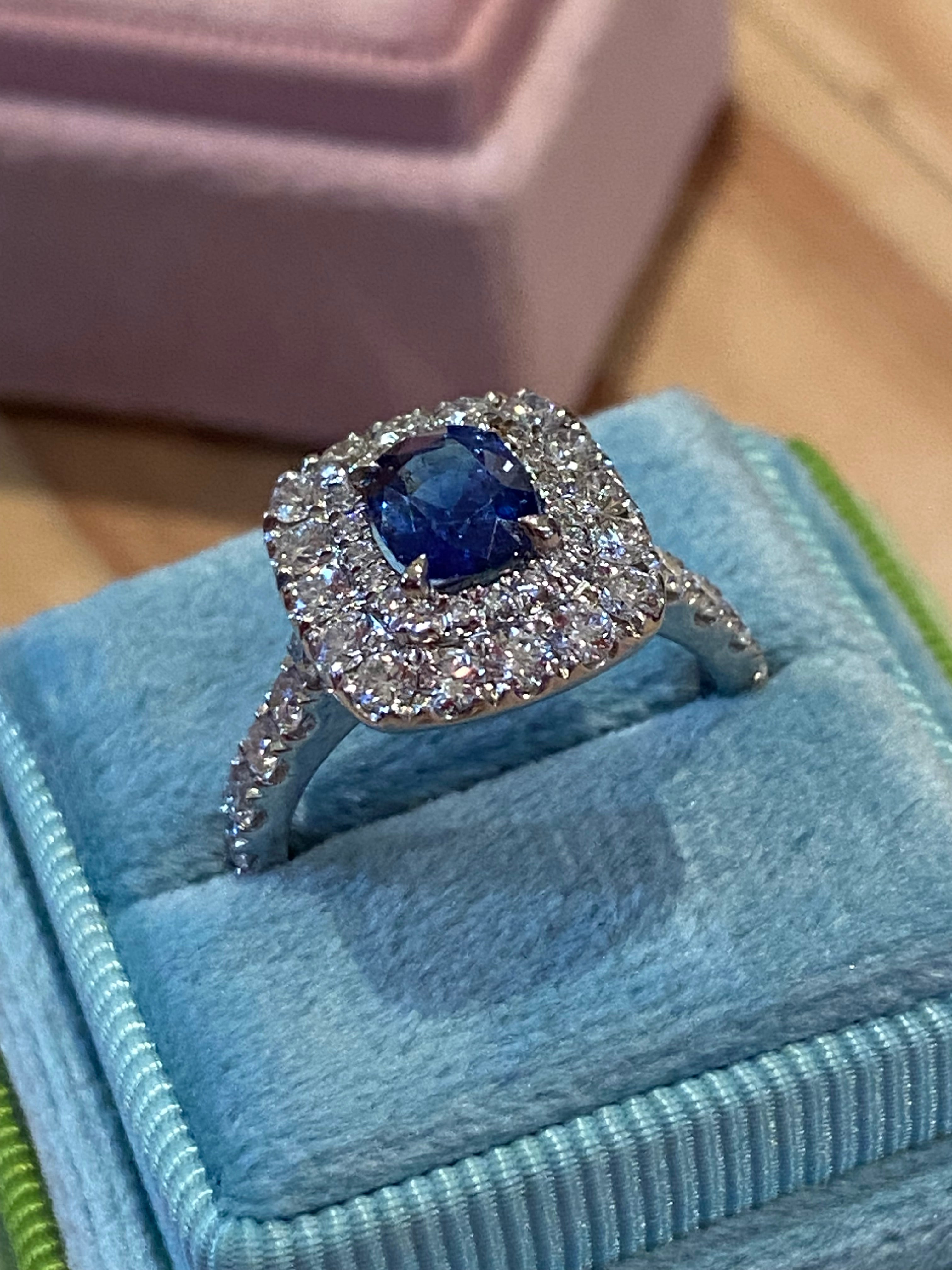 2.48 CTW Blue Ceylon Sapphire and Natural Diamond Double Halo Ring in Platinum