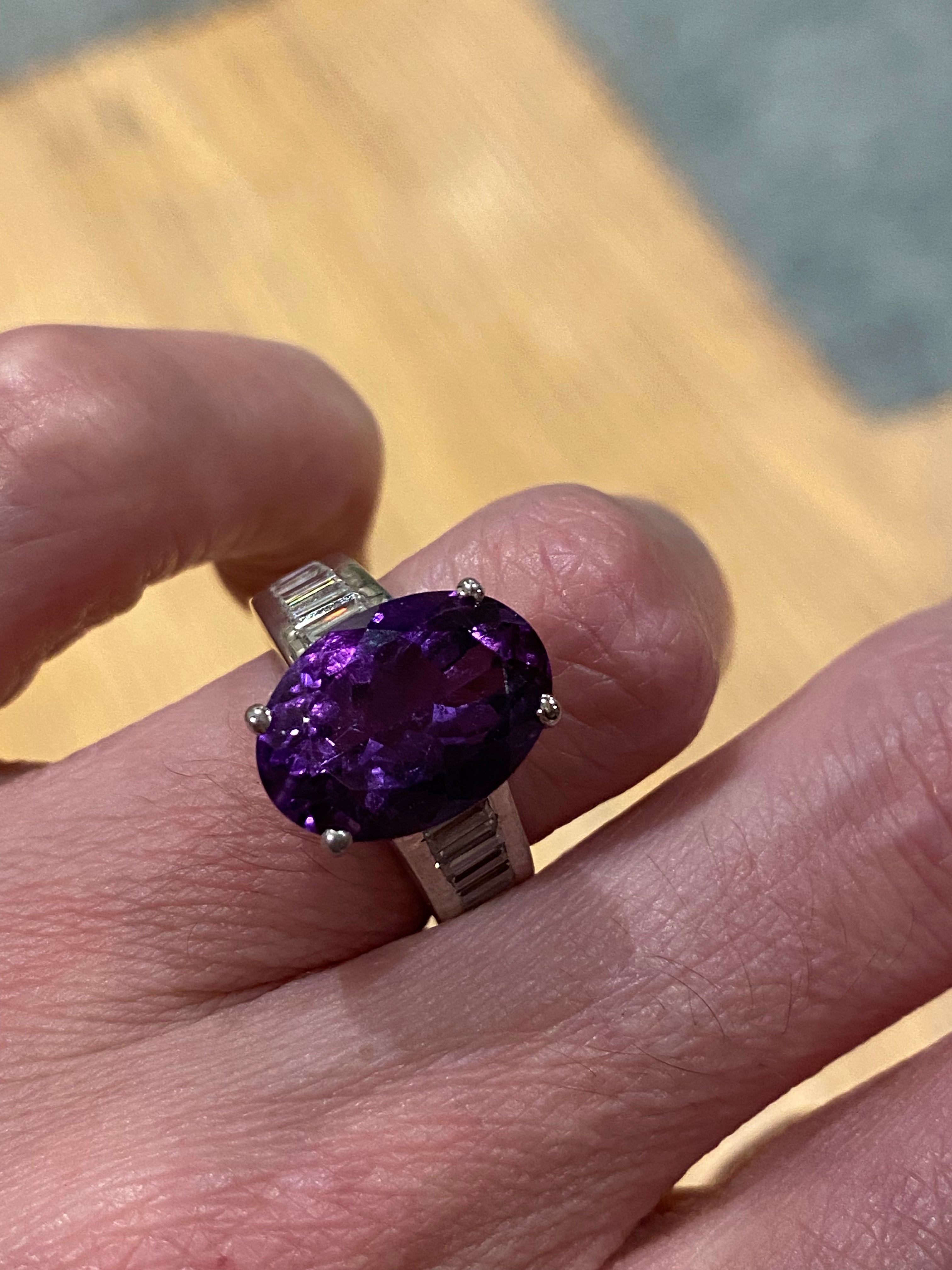 5.58ct Oval Cut Amethyst and 1.36ctw Moissanite Cocktail Ring in Sterling Silver