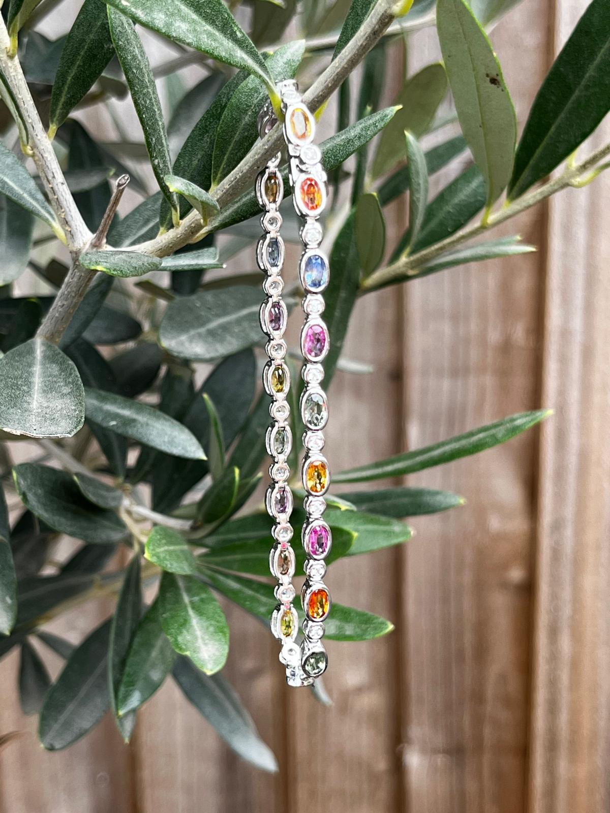 Sensational Multi Colour Sapphire and Natural Diamond Bracelet in 18ct White Gold