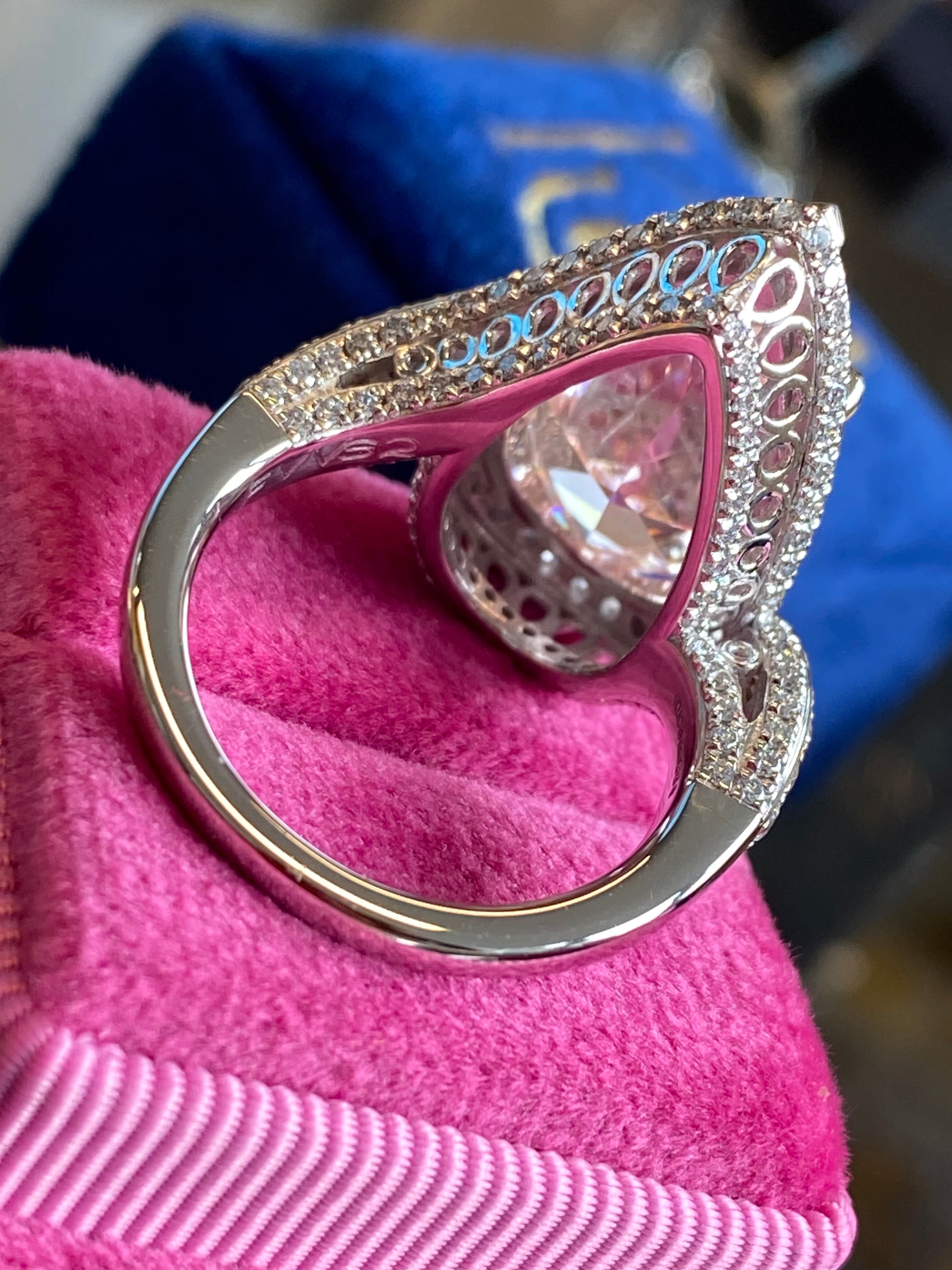 10.45 Carat Fancy Pink Pear Cut + 1.35ctw Lab Diamond Engagement Ring in Platinum