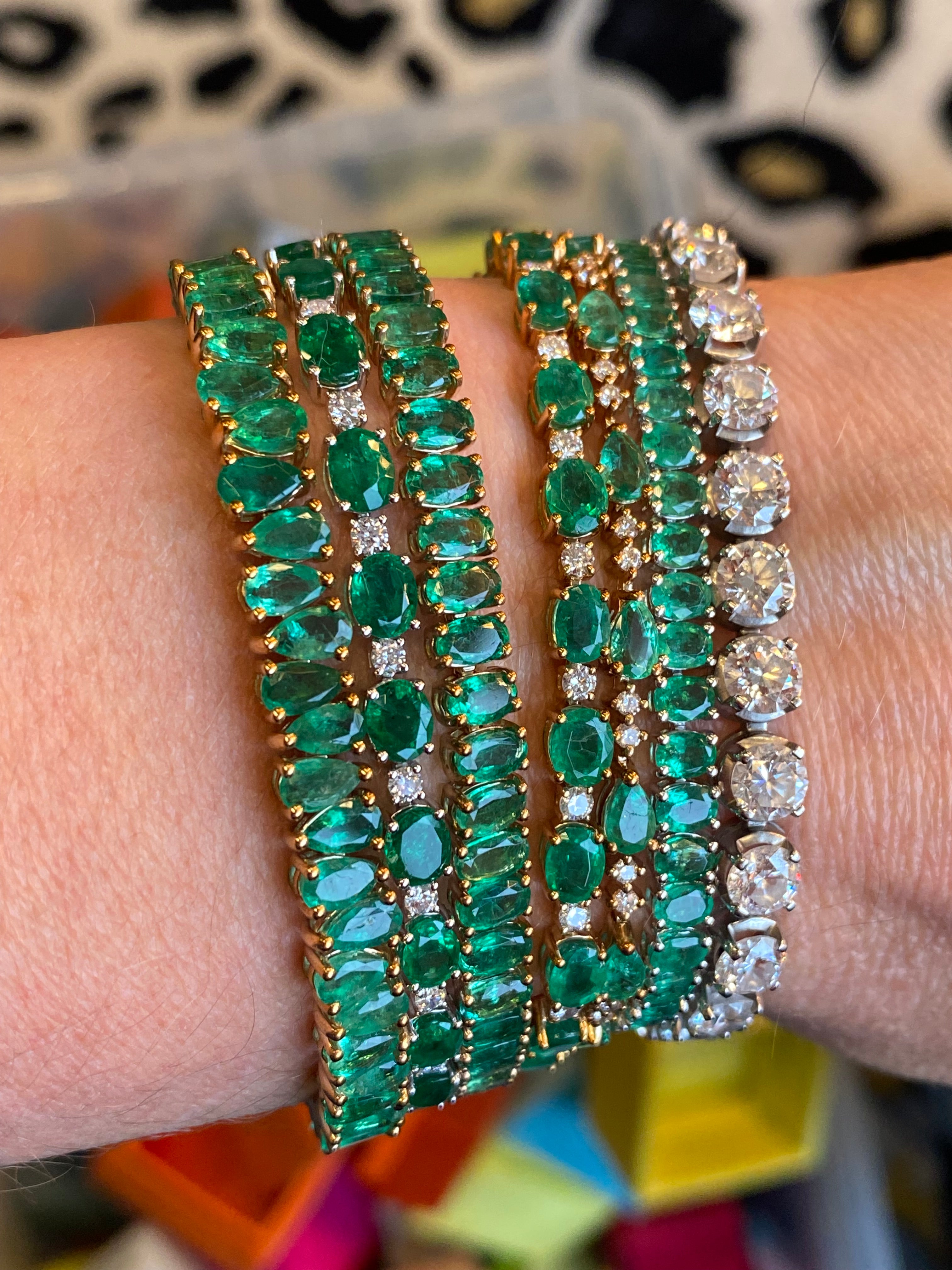 4.22 CTW Emerald and Natural Diamond Line Tennis Bracelet in 9ct Yellow Gold