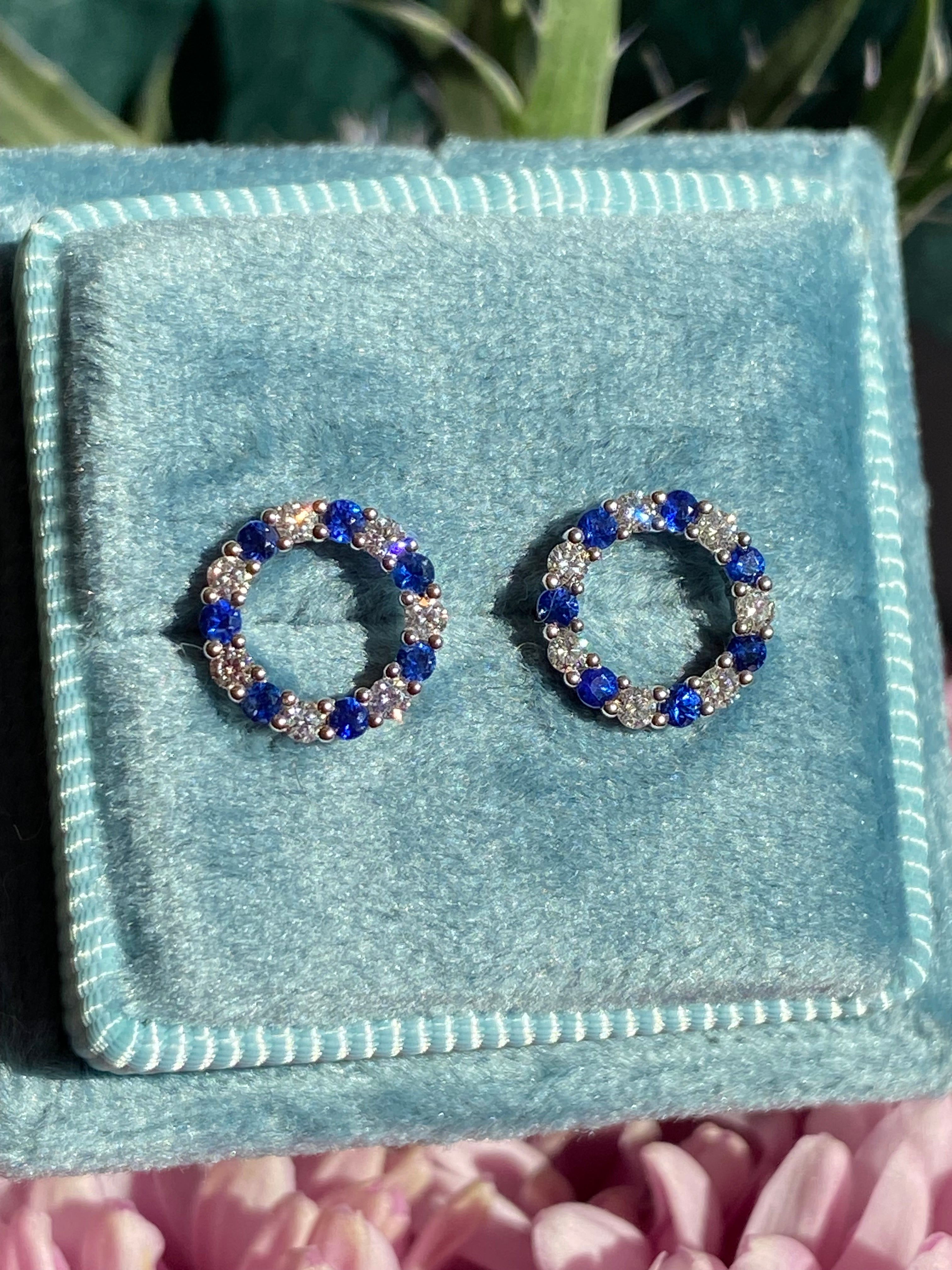 Sapphire and Diamond Stud Earrings in 18ct White Gold