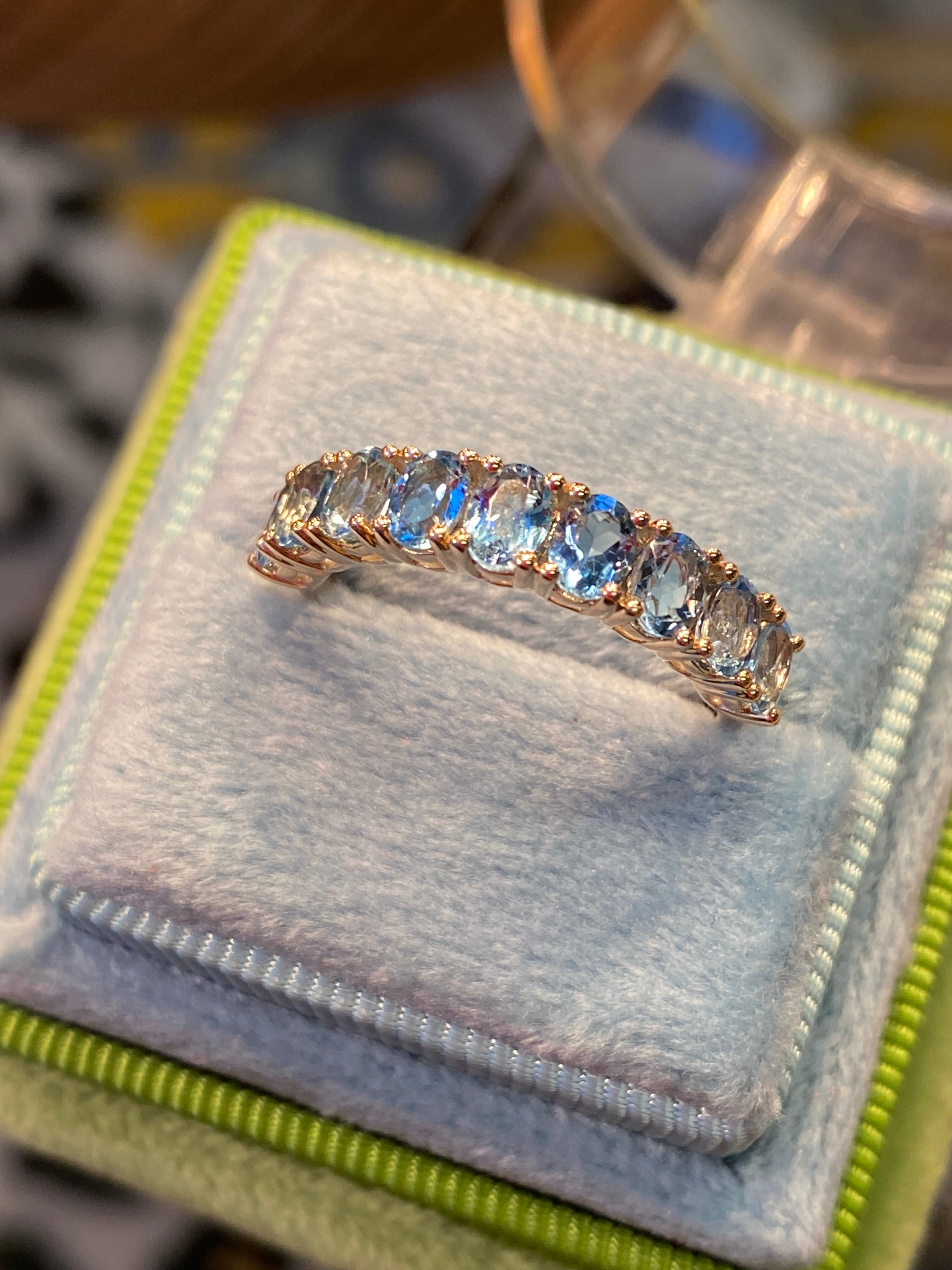 Beautiful 1.42 CTW Aquamarine Eternity Ring in 9ct Yellow Gold