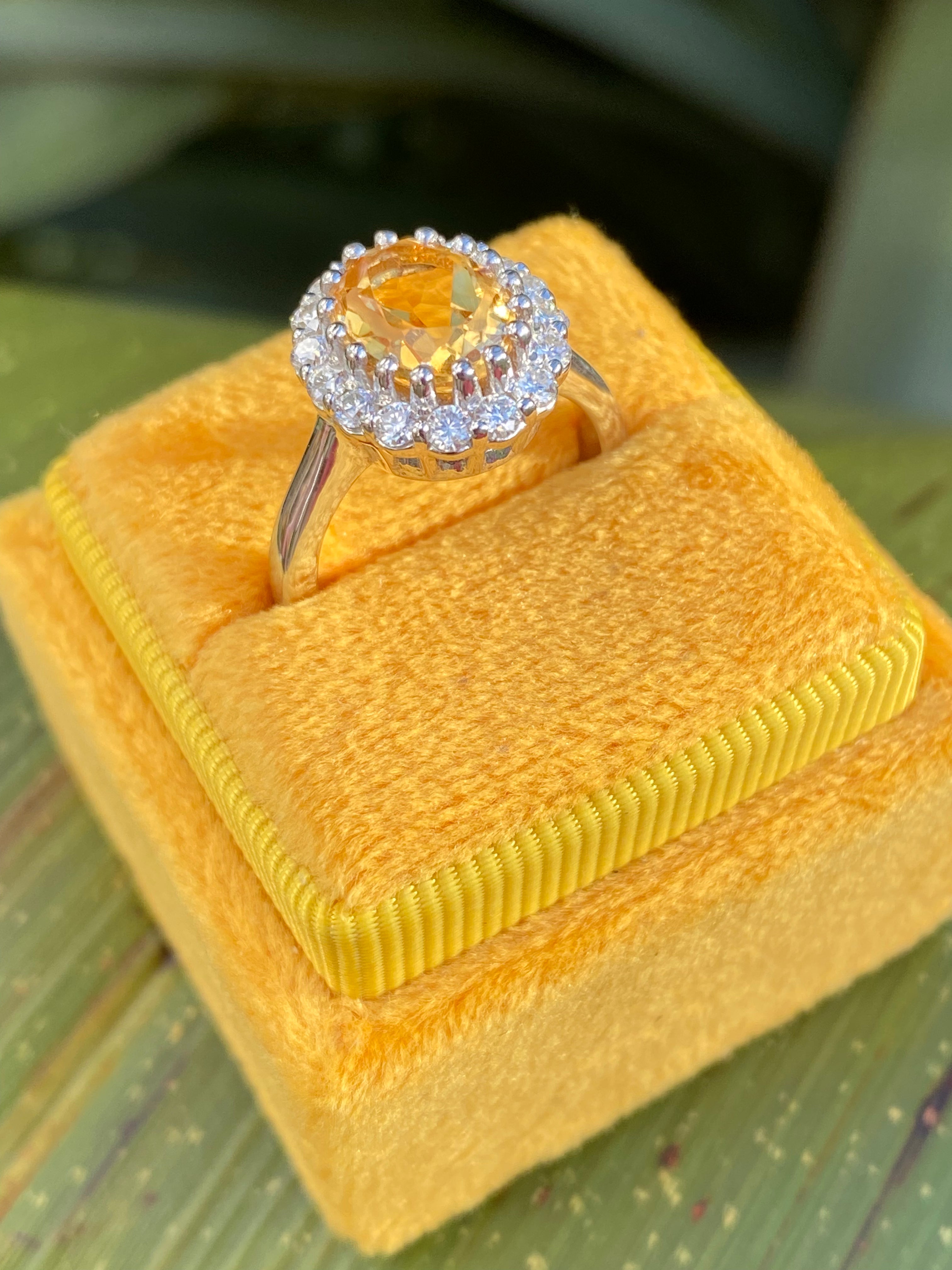 2.52 CTW Oval Cut Citrine and Moissanite Halo Cocktail Ring in Sterling Silver