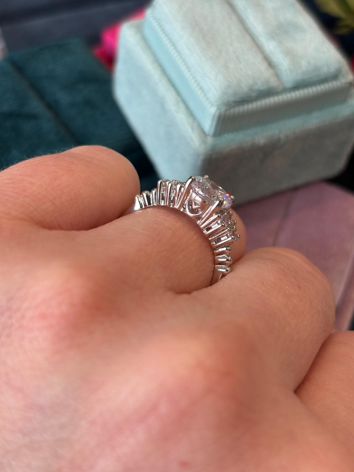 Round Cut Trefoil Set Three Stone Moissanite Engagement Ring in Sterling Silver