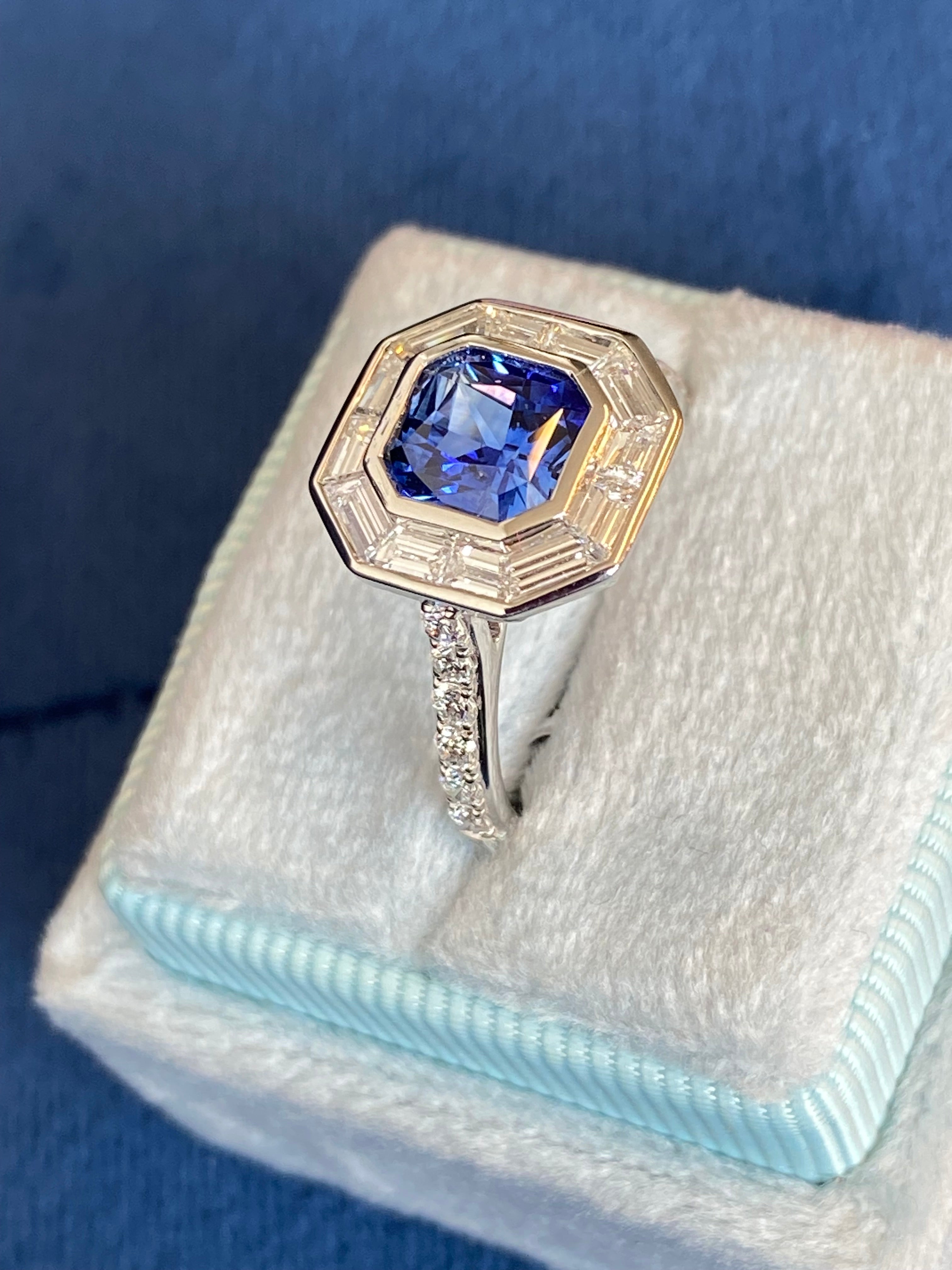 2.10 Carat Blue Ceylon Sapphire and 1.09 CTW Natural Diamond Halo Ring in Platinum