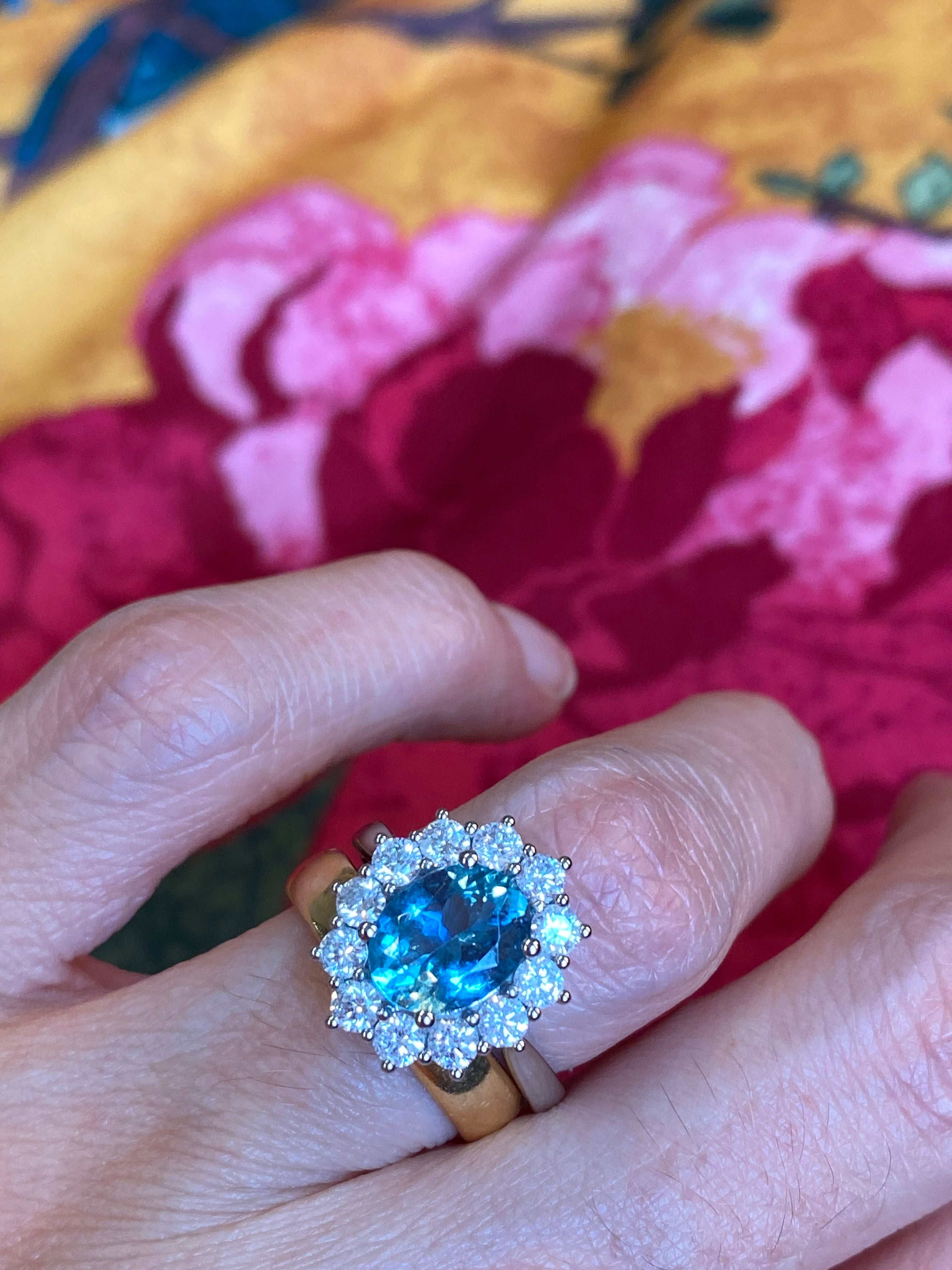 2.68 CTW Oval Cut Aquamarine and Natural Diamond Halo Engagement Ring in Platinum