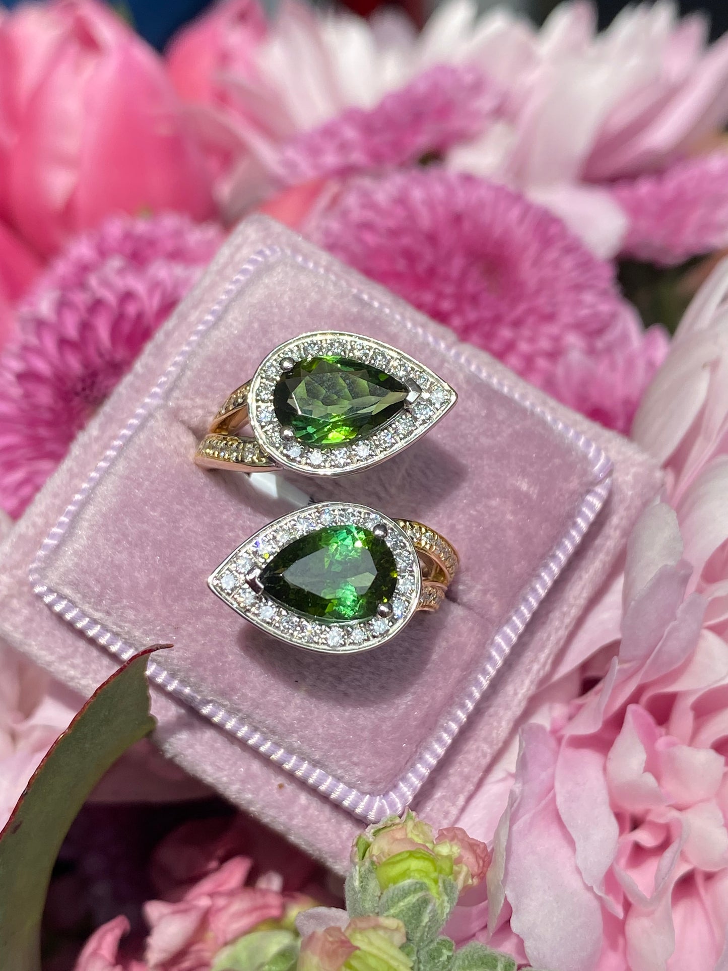 2.60 Carat Green Tourmaline and Diamond Bypass Ring in Platinum and 18ct Yellow Gold