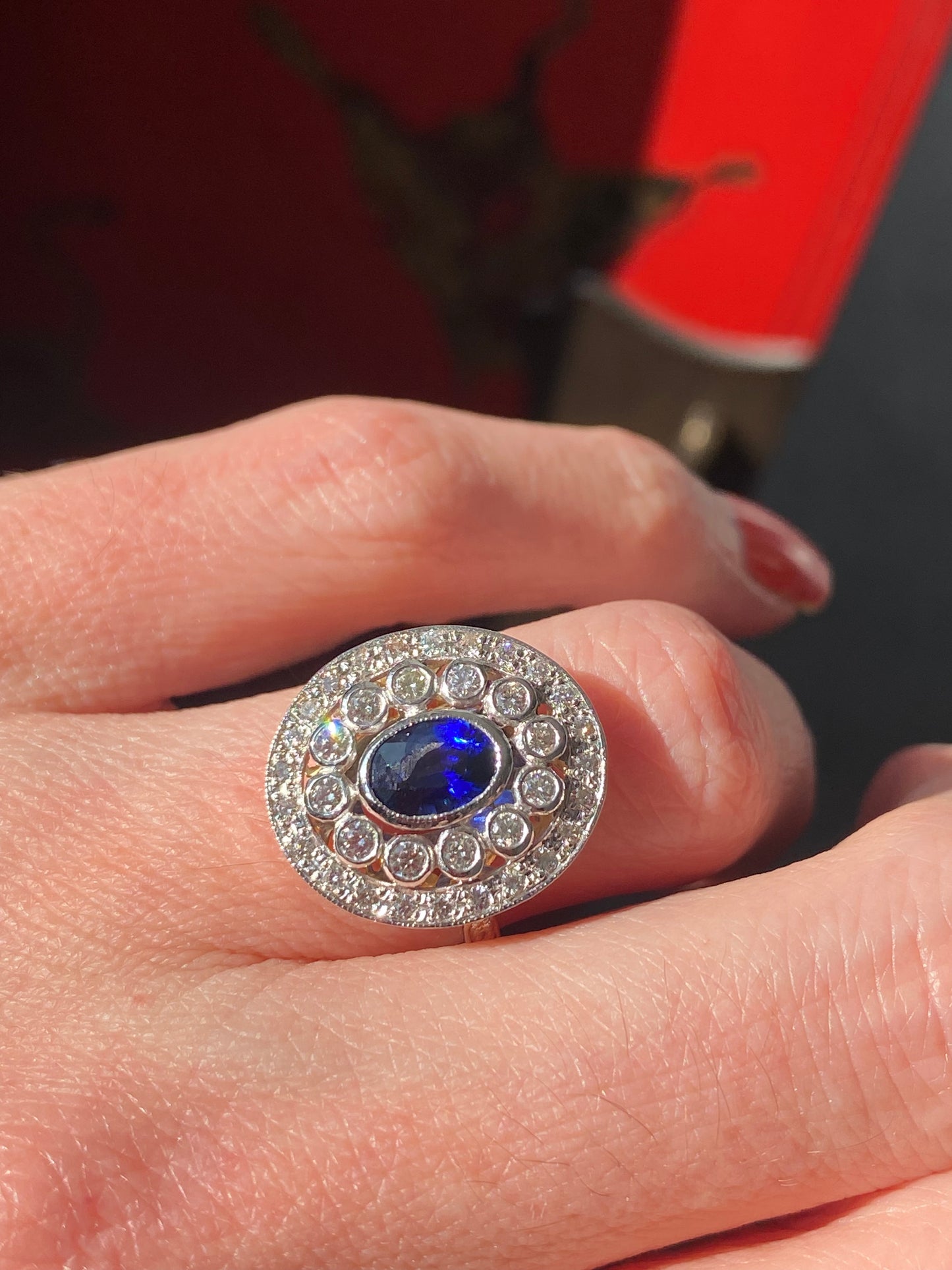 1.70 CTW Belle Époque Style Sapphire and Diamond Ring in 18ct Gold