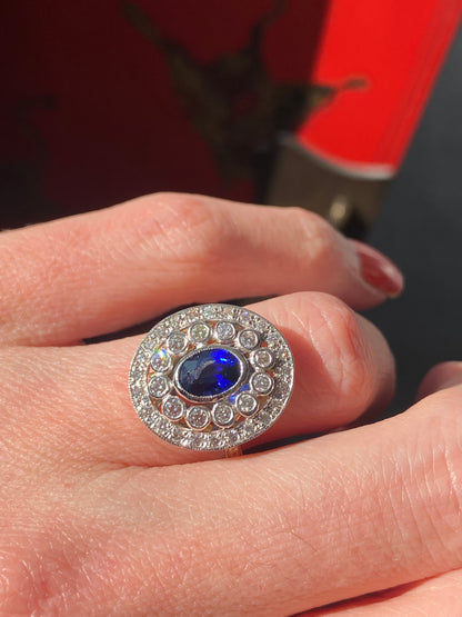 1.70 CTW Belle Époque Style Sapphire and Diamond Ring in 18ct Gold