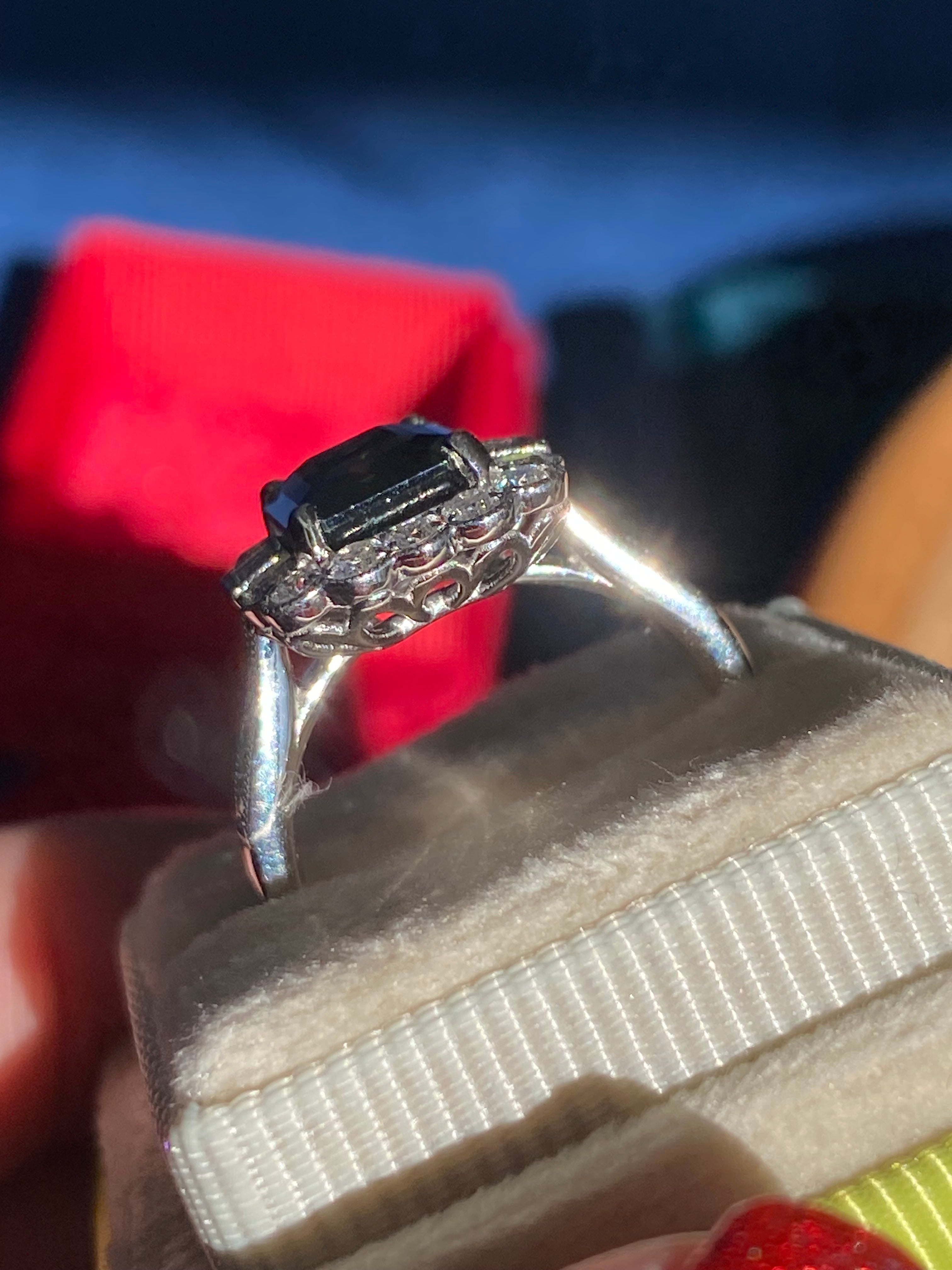 3.73 Carat Teal Sapphire and Natural Diamond Ring in Platinum