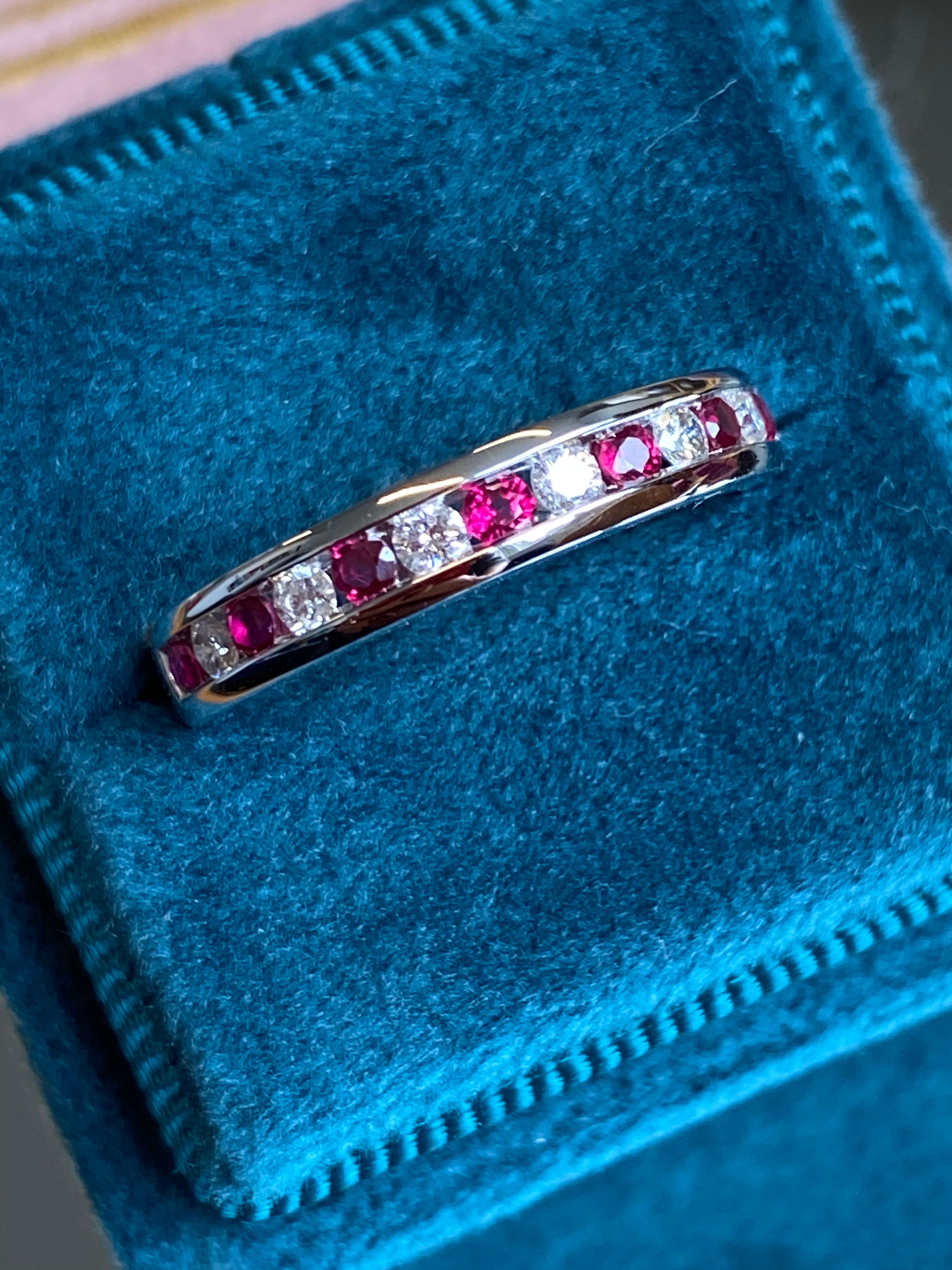 Ruby and Natural Diamond Channel Set Half Eternity Eternity Ring in Platinum