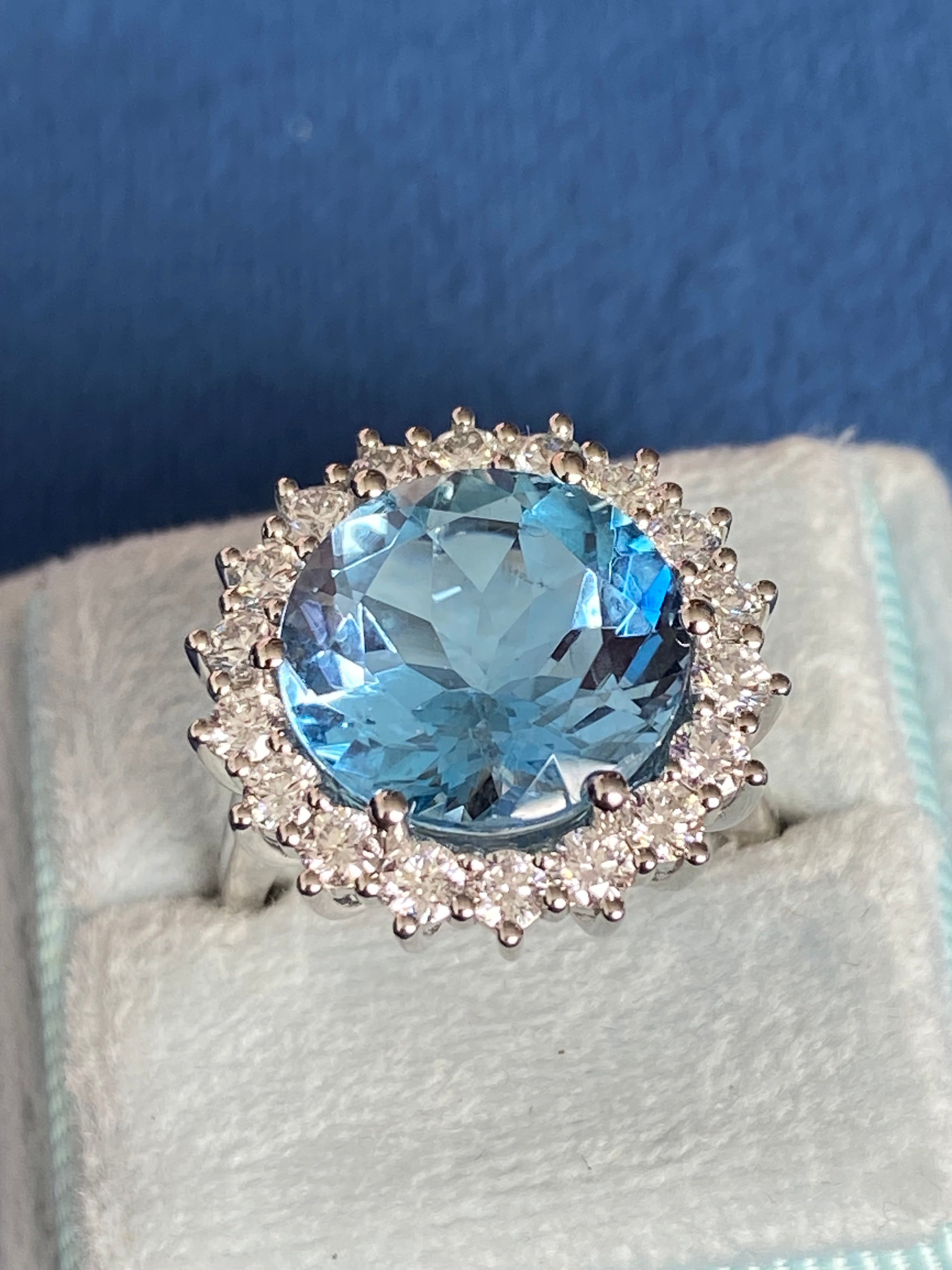8.07 CTW Certified Santa Maria Aquamarine and Natural Diamond Halo Ring in Platinum