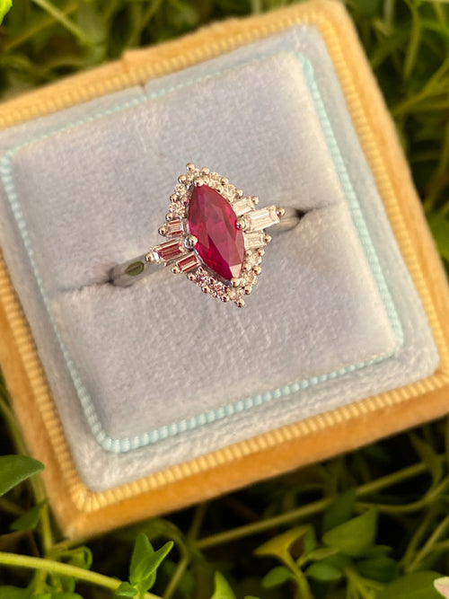 1.36ctw Marquise-Cut Ruby and Natural Diamond Halo Ring in Platinum