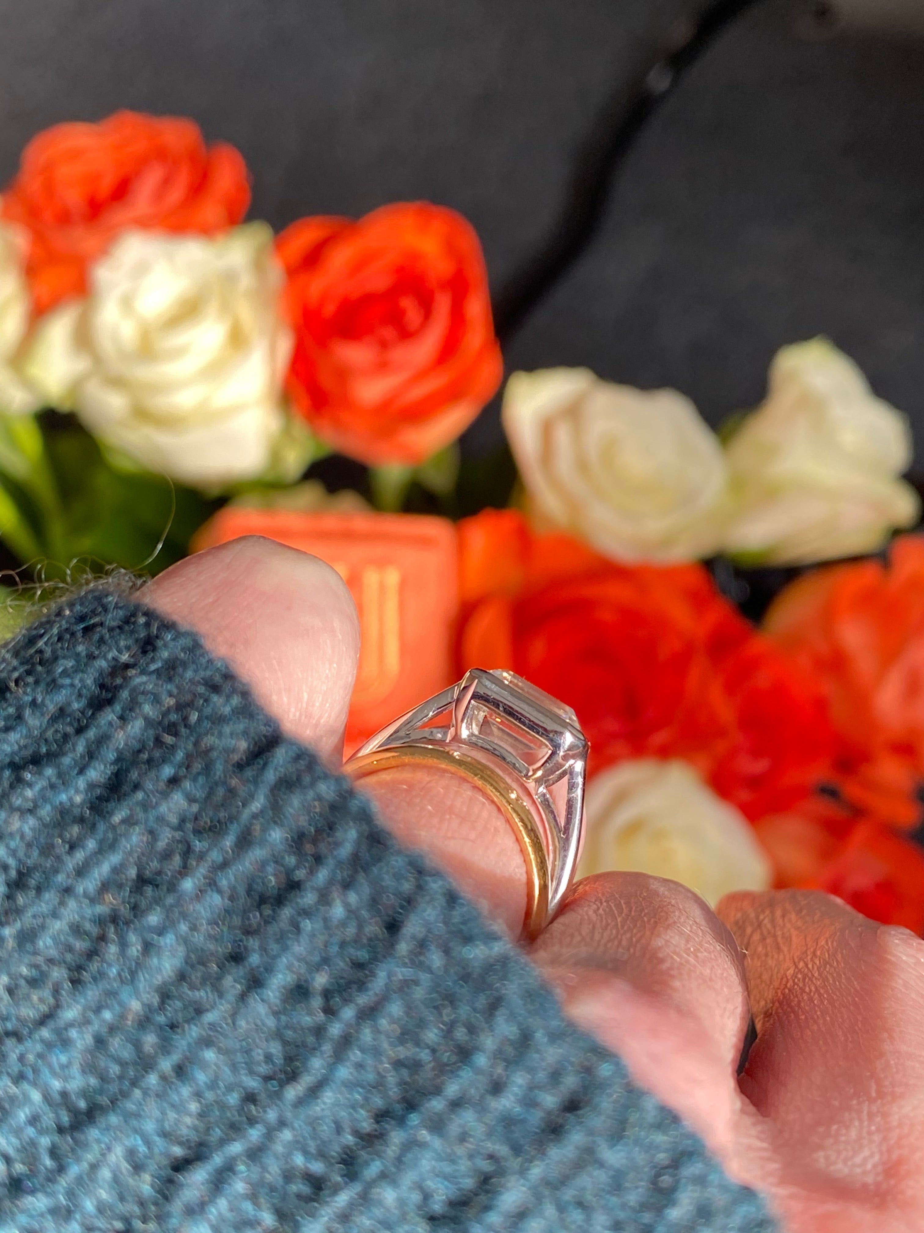 3.00 Carat Emerald Cut Moissanite East West Solitaire Ring in Sterling Silver