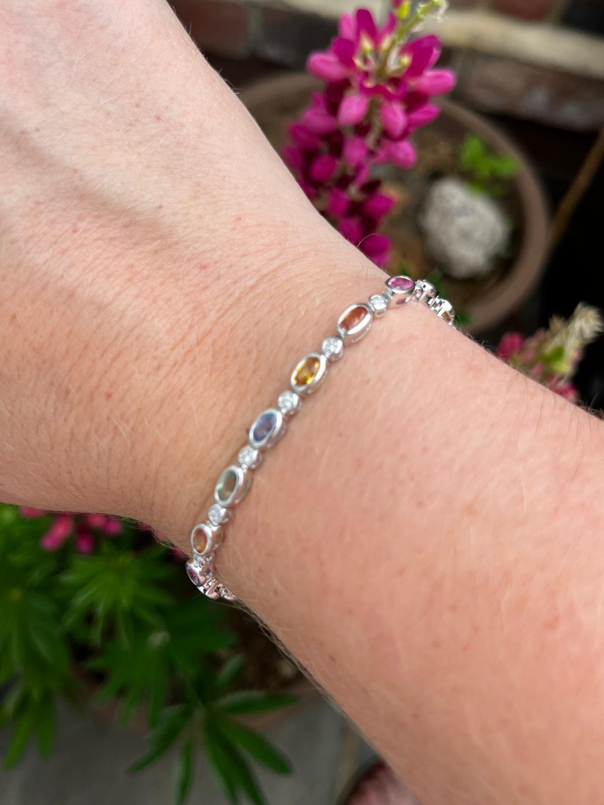 Sensational Multi Colour Sapphire and Natural Diamond Bracelet in 18ct White Gold