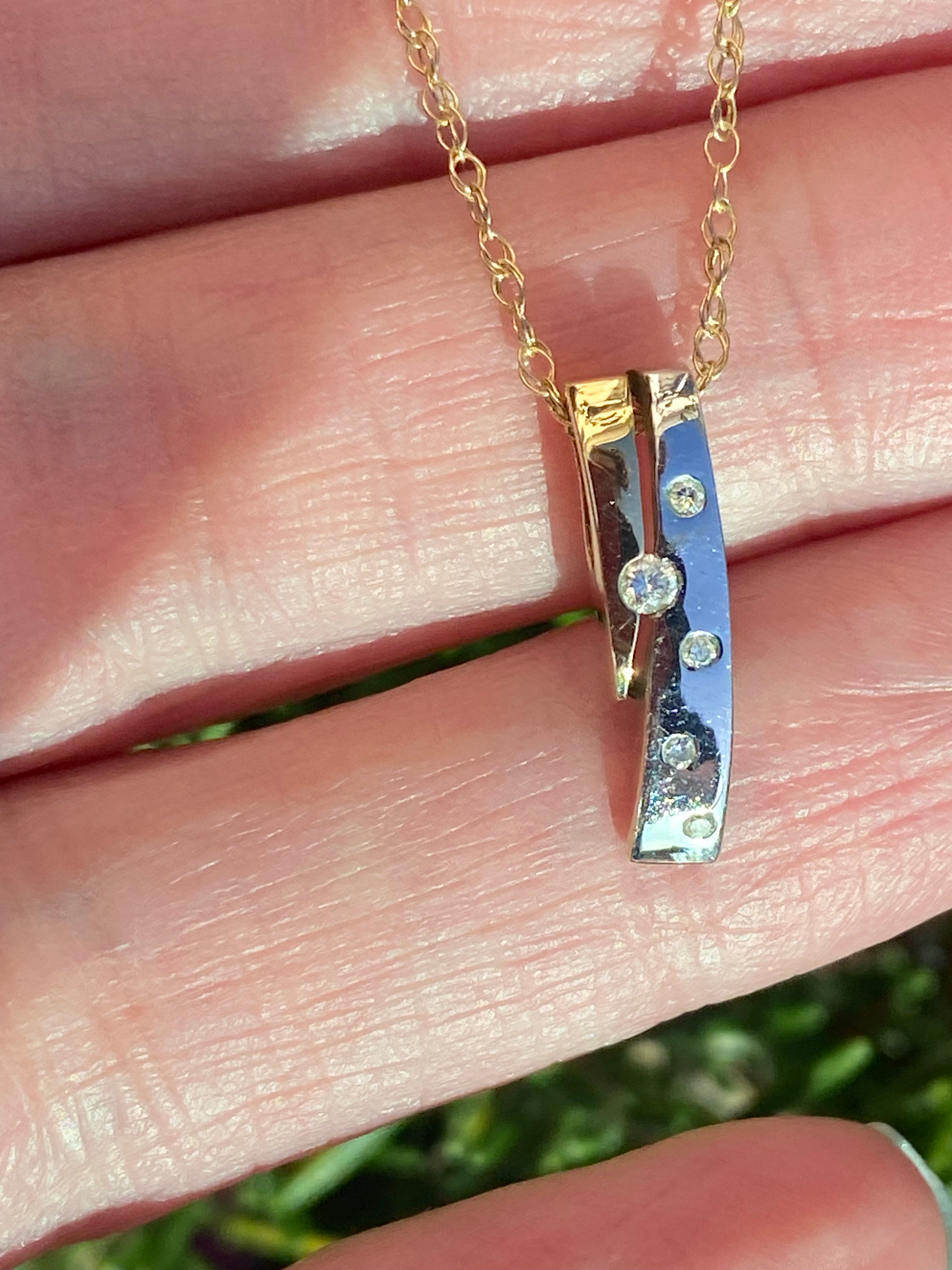 Vintage Diamond Pendant Necklace in 9ct Yellow and White  Gold