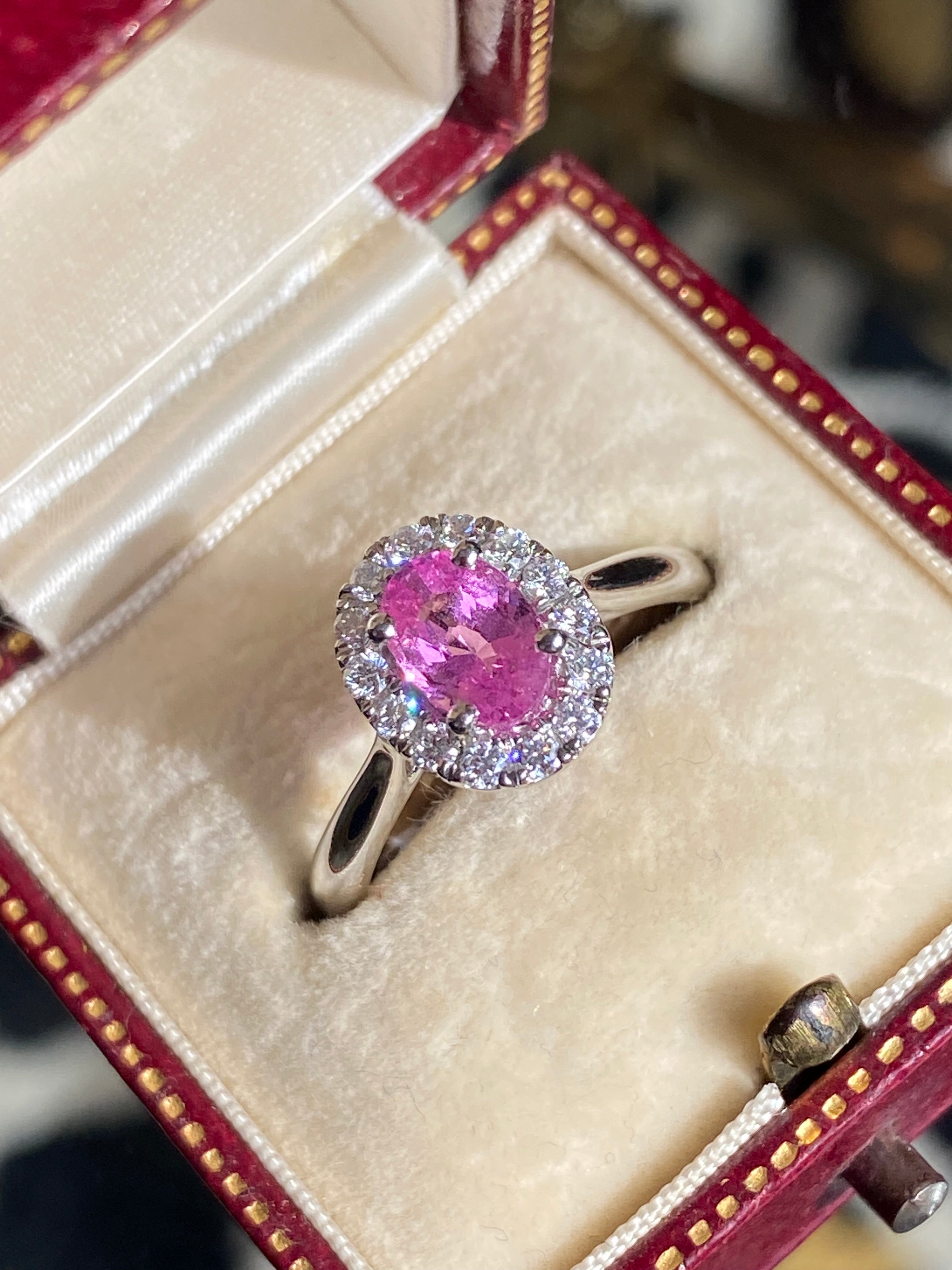 1.26 CTW Pink Sapphire and Diamond Ring in 18ct White Gold