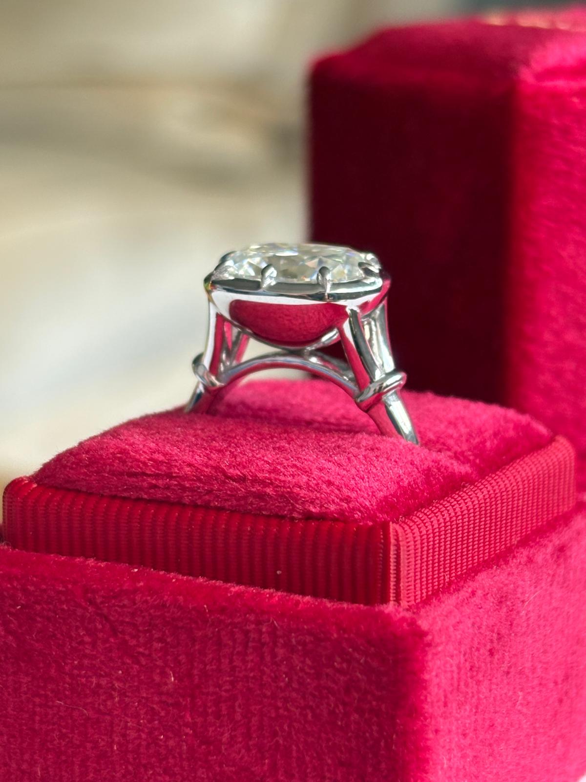4.00 Carat Georgian Style Button Back Cushion Cut Moissanite East West Solitaire Ring in Sterling Silver