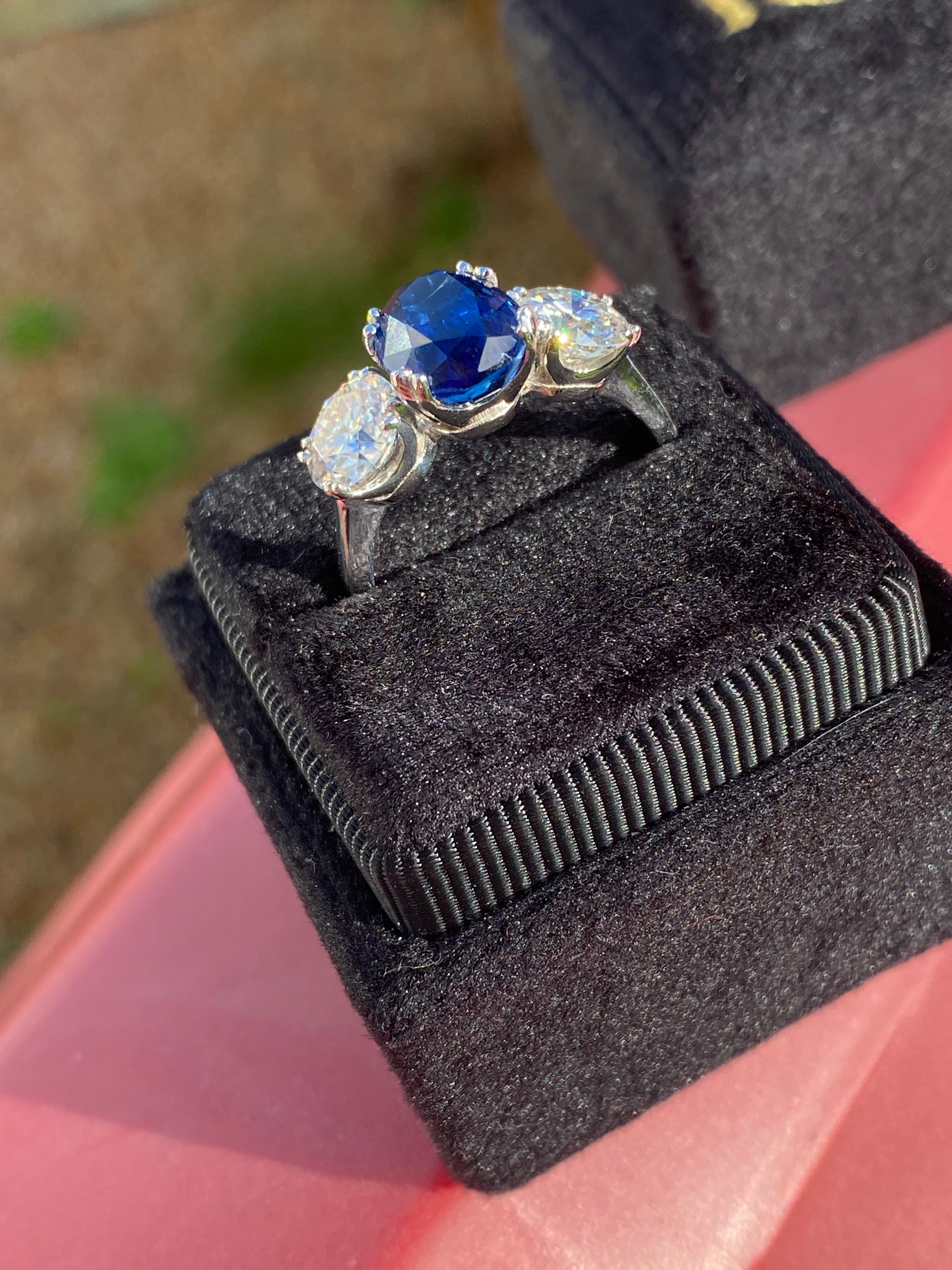 4.41 CTW Oval Cut Kyanite and Moissanite Three Stone Ring in Sterling Silver