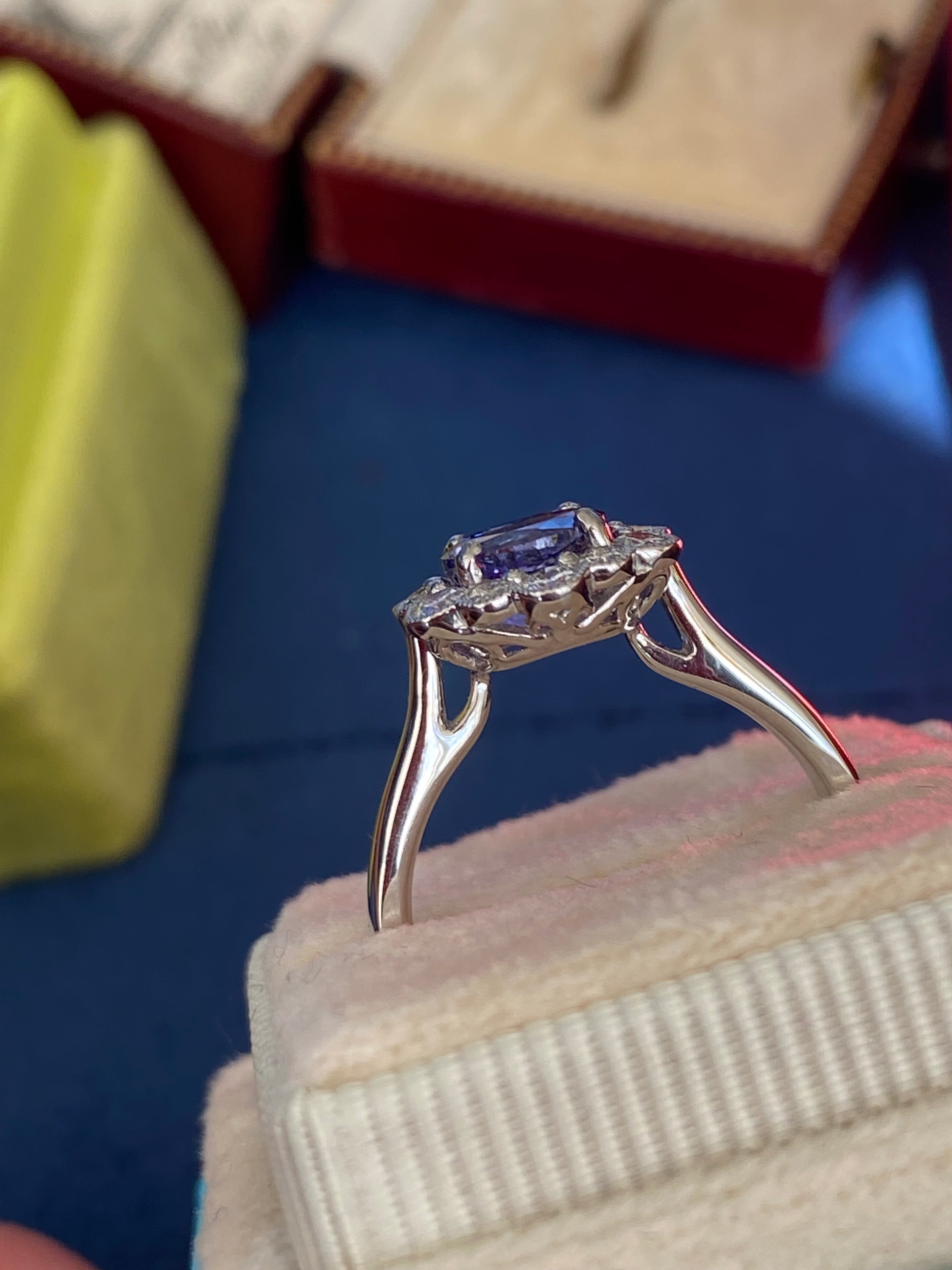 1.80 CTW Tanzanite and Natural Diamond Ring in Platinum