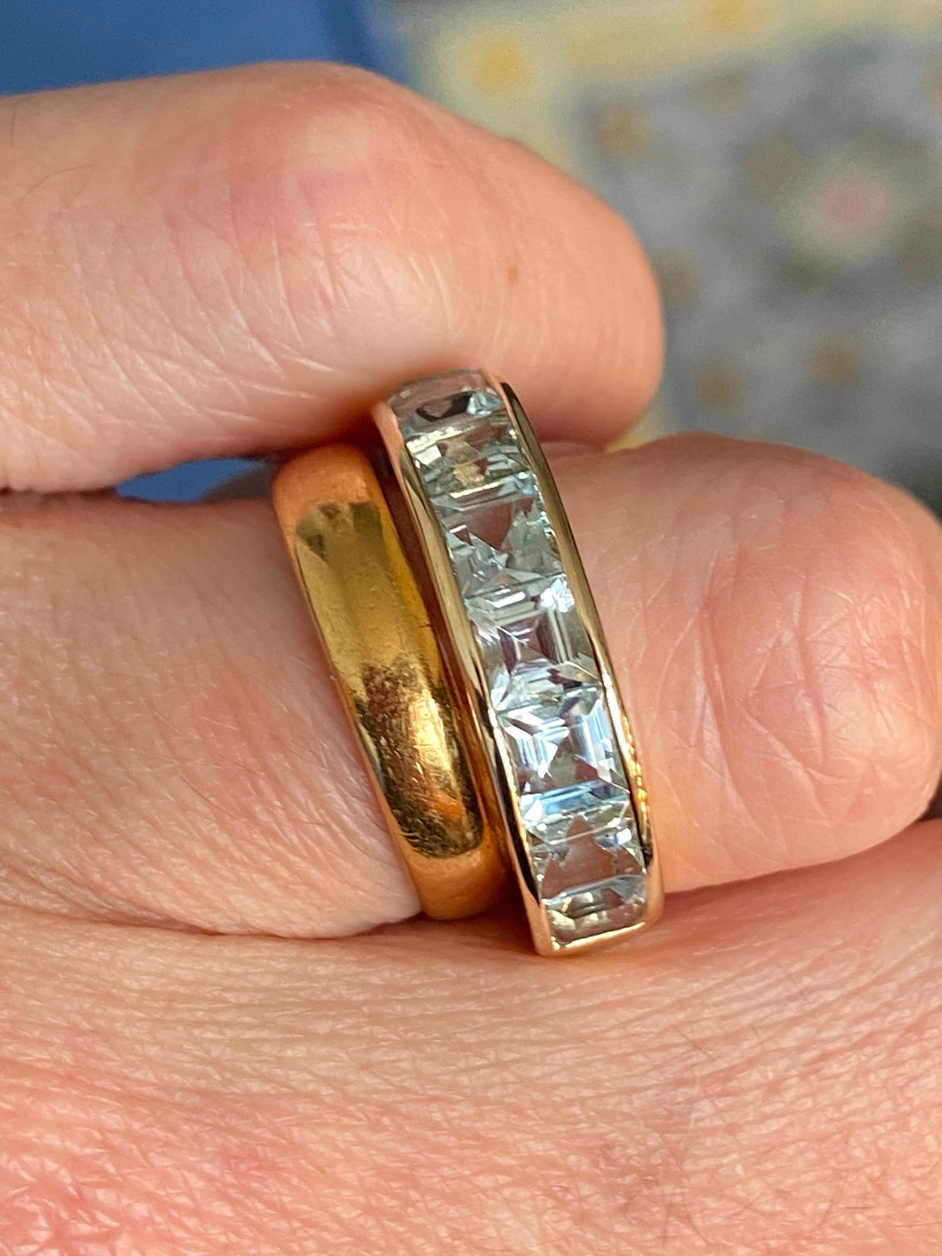 Stunning 2.33 CTW Aquamarine Eternity Ring in 9ct Yellow Gold