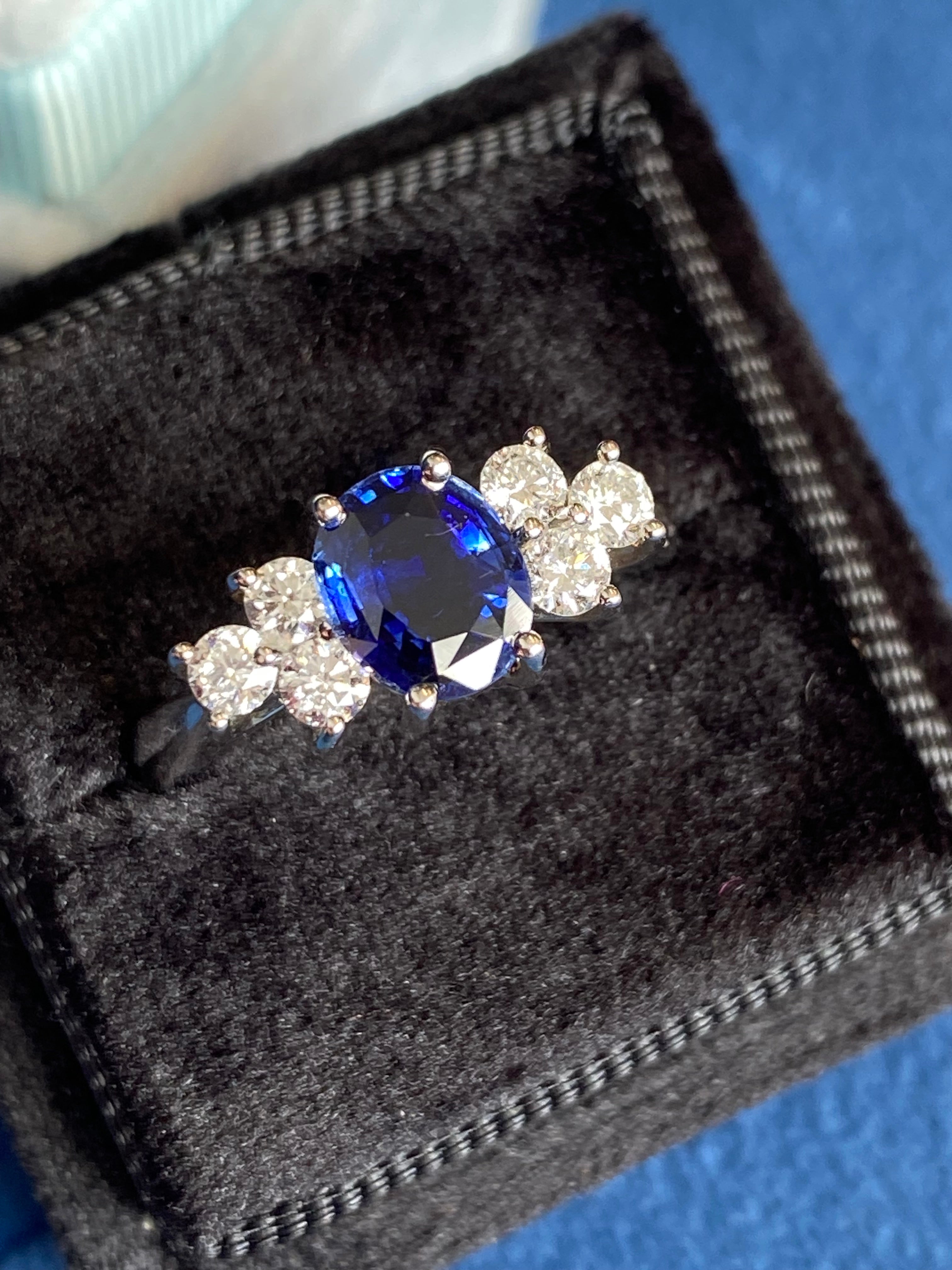 1.92 CTW Blue Ceylon Sapphire and Natural Diamond Trefoil Engagement Ring in Platinum