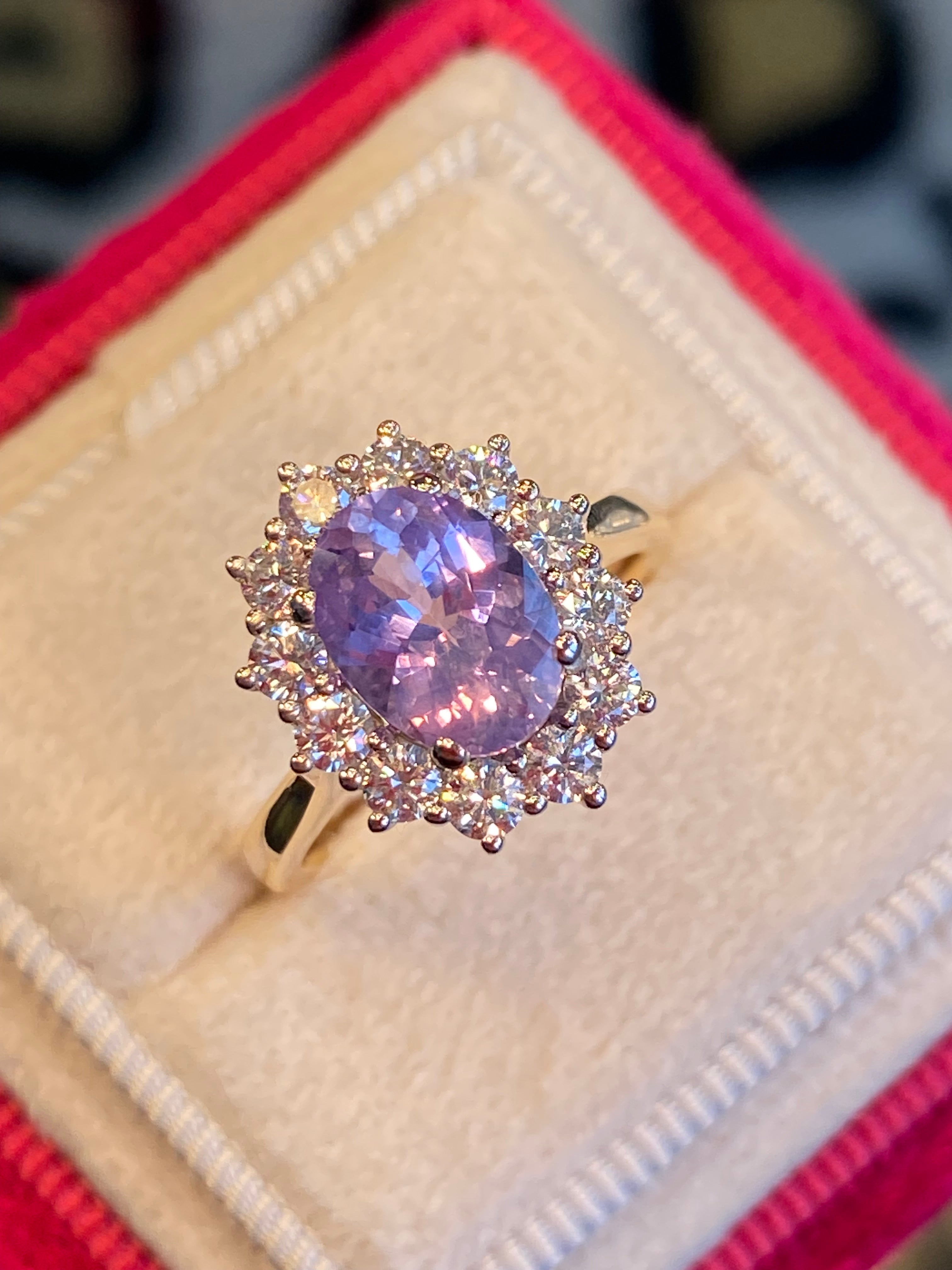 2.43 CTW No Heat Lilac Sapphire and Natural Diamond Ring in Platinum and 18ct Yellow Gold