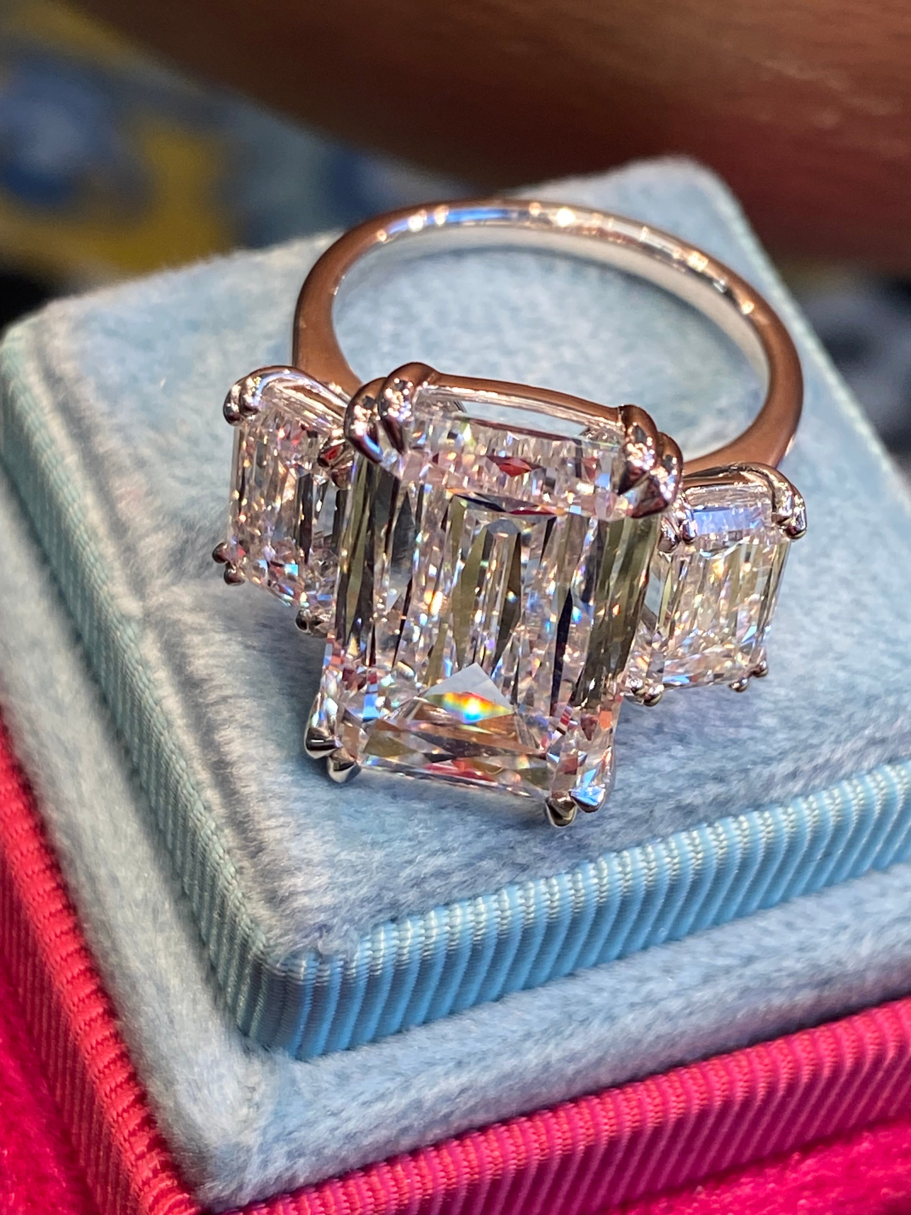 14.24 CTW Ashoka Cut Lab Diamond Three Stone Engagement Ring in Platinum