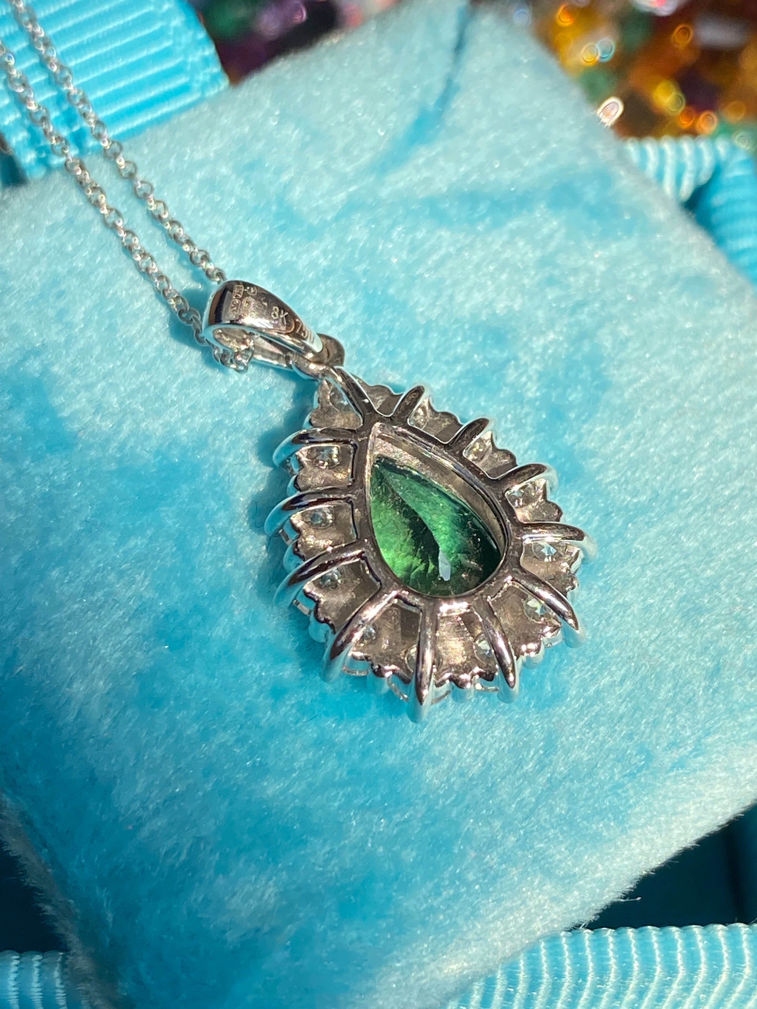 2.61 CTW Green Tourmaline and Natural Diamond Pendant Necklace in 18ct White Gold