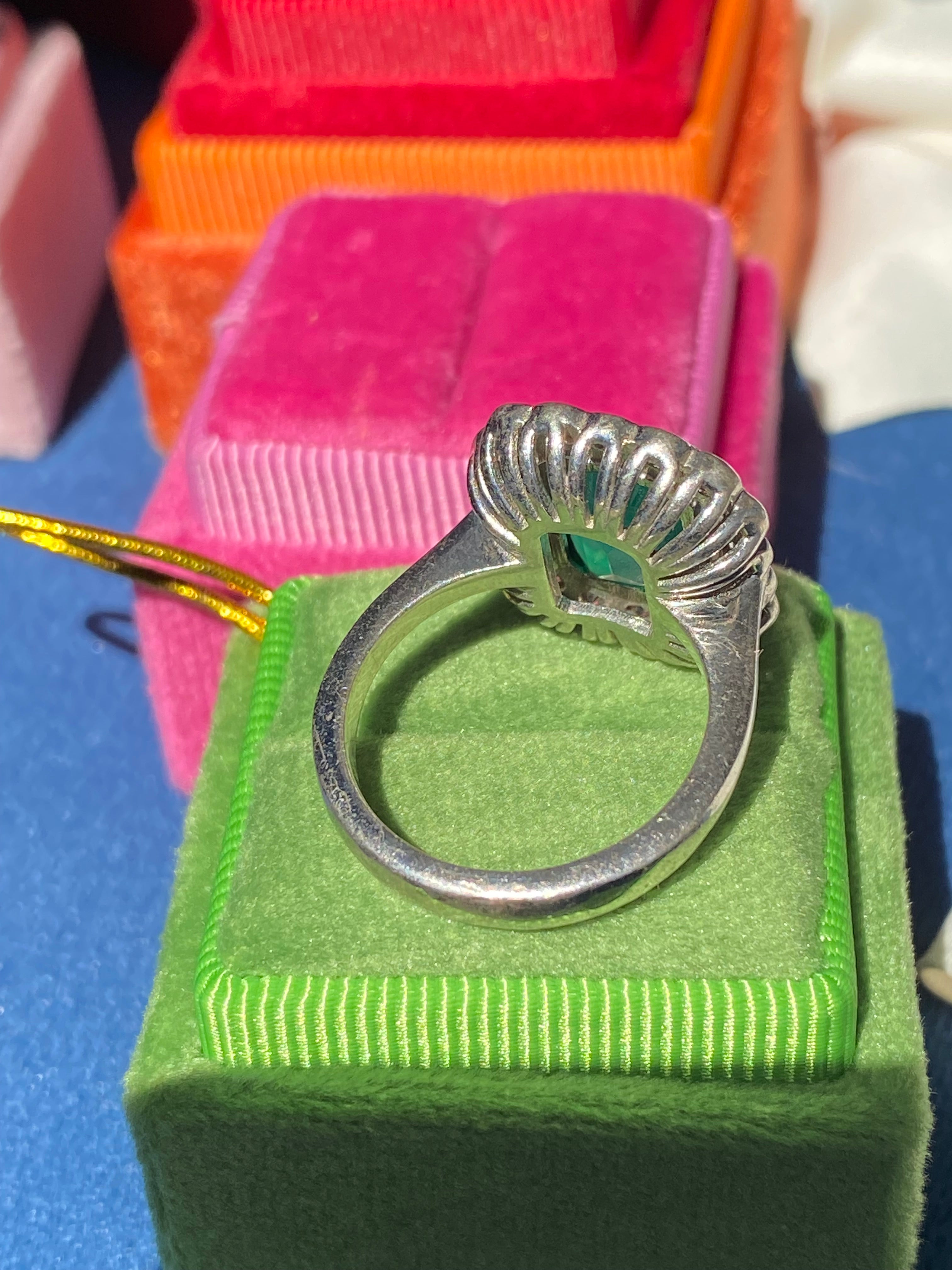 4.25 CTW Emerald Cut Green Onyx and Moissanite Halo Cocktail Ring in Sterling Silver