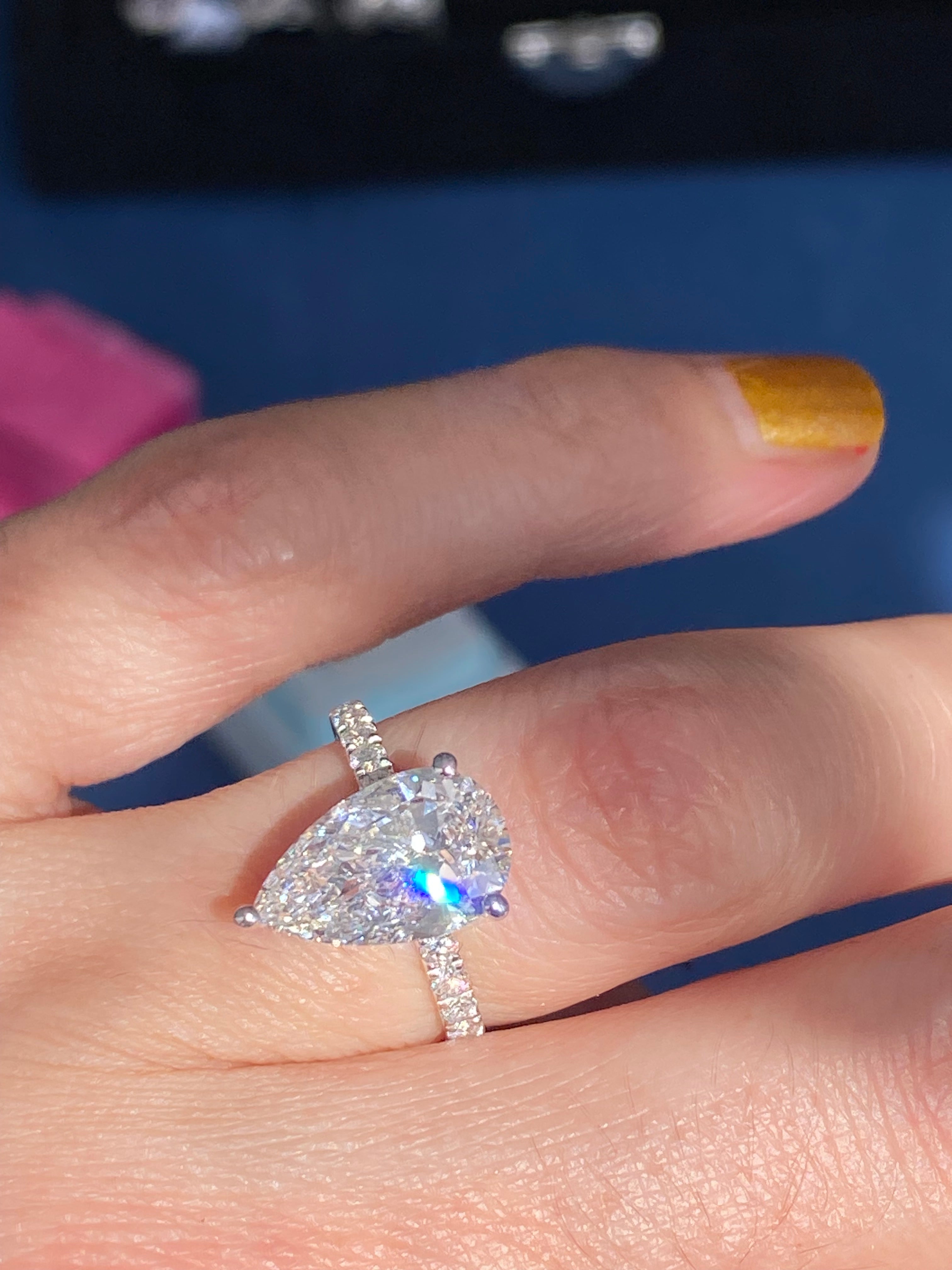 3.01 Carat Pear Cut D Colour Lab Diamond Solitaire Engagement Ring in Platinum
