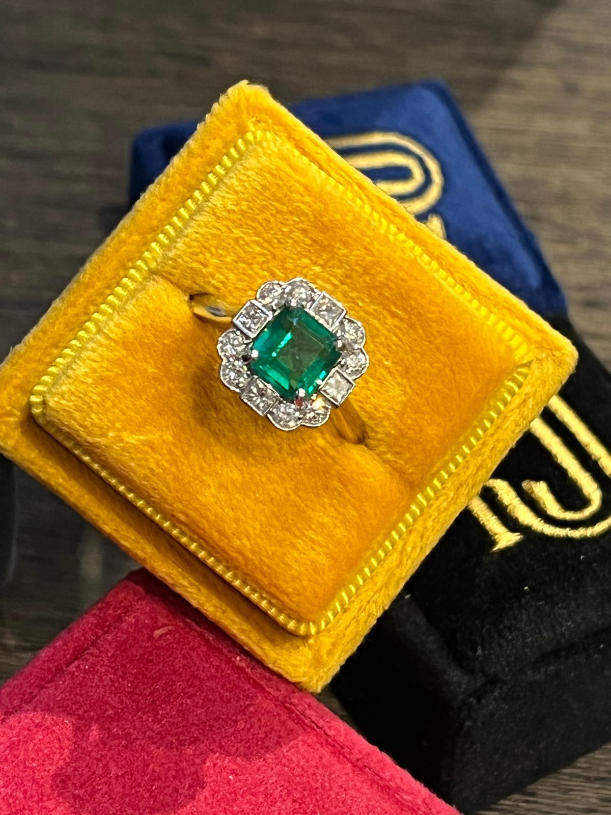 1.35 Carat Emerald and 0.49ctw Natural Diamond Ring in Platinum