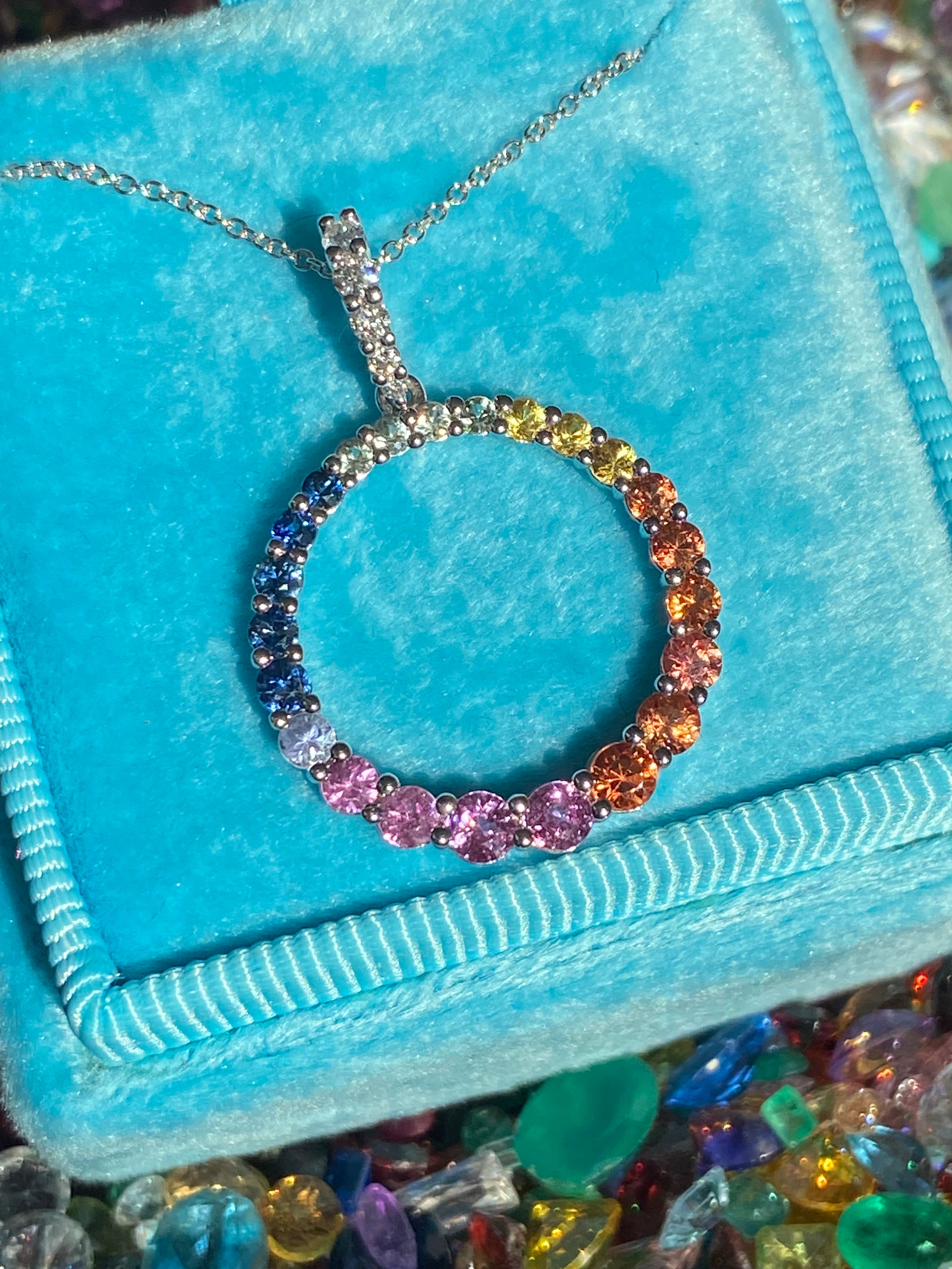 1.16 CTW Multi Colour Sapphire and Diamond Pendant Necklace in 18ct White Gold