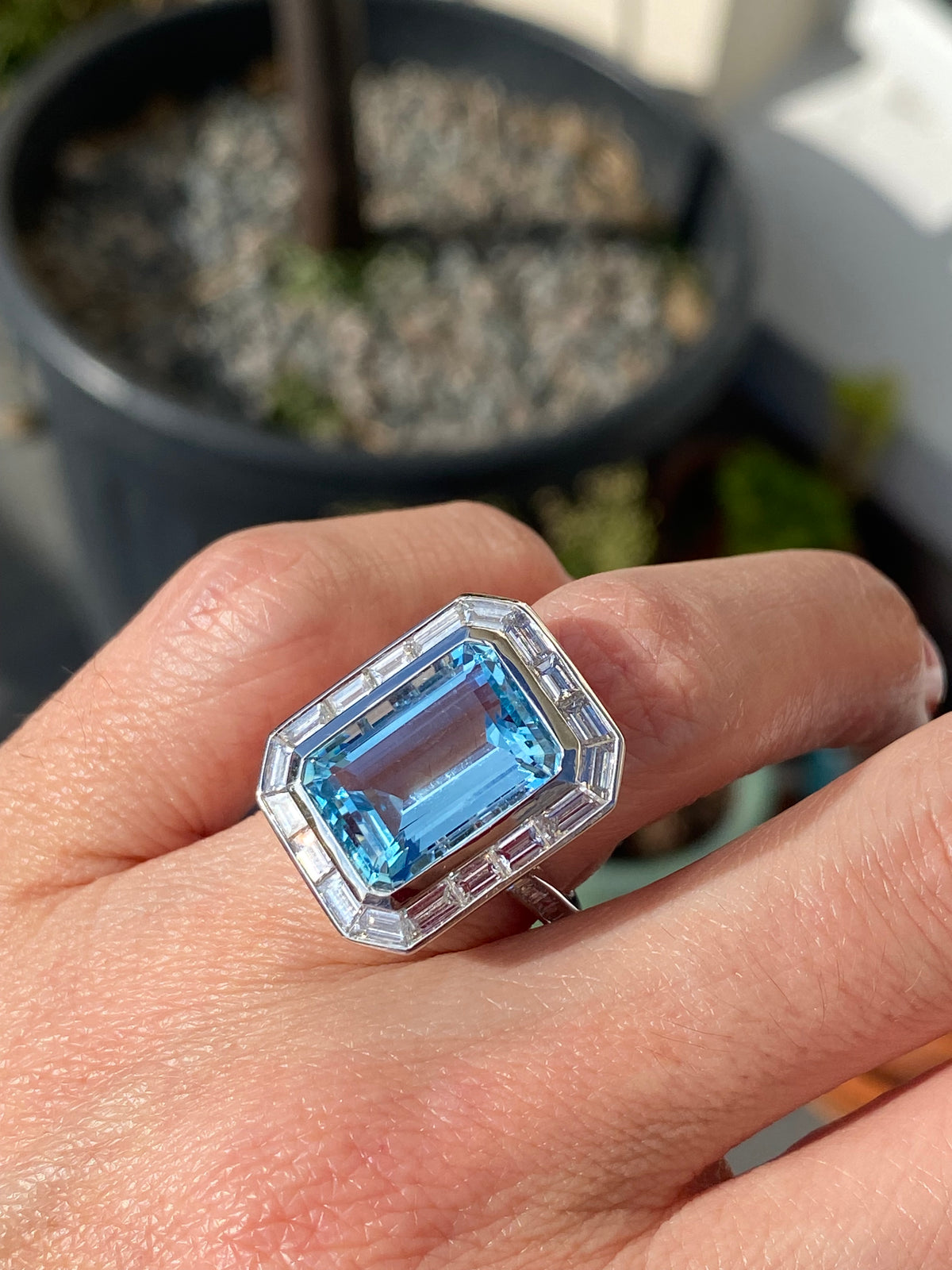 9.98 CTW Santa Maria Aquamarine and Natural Diamond Halo Ring in Platinum