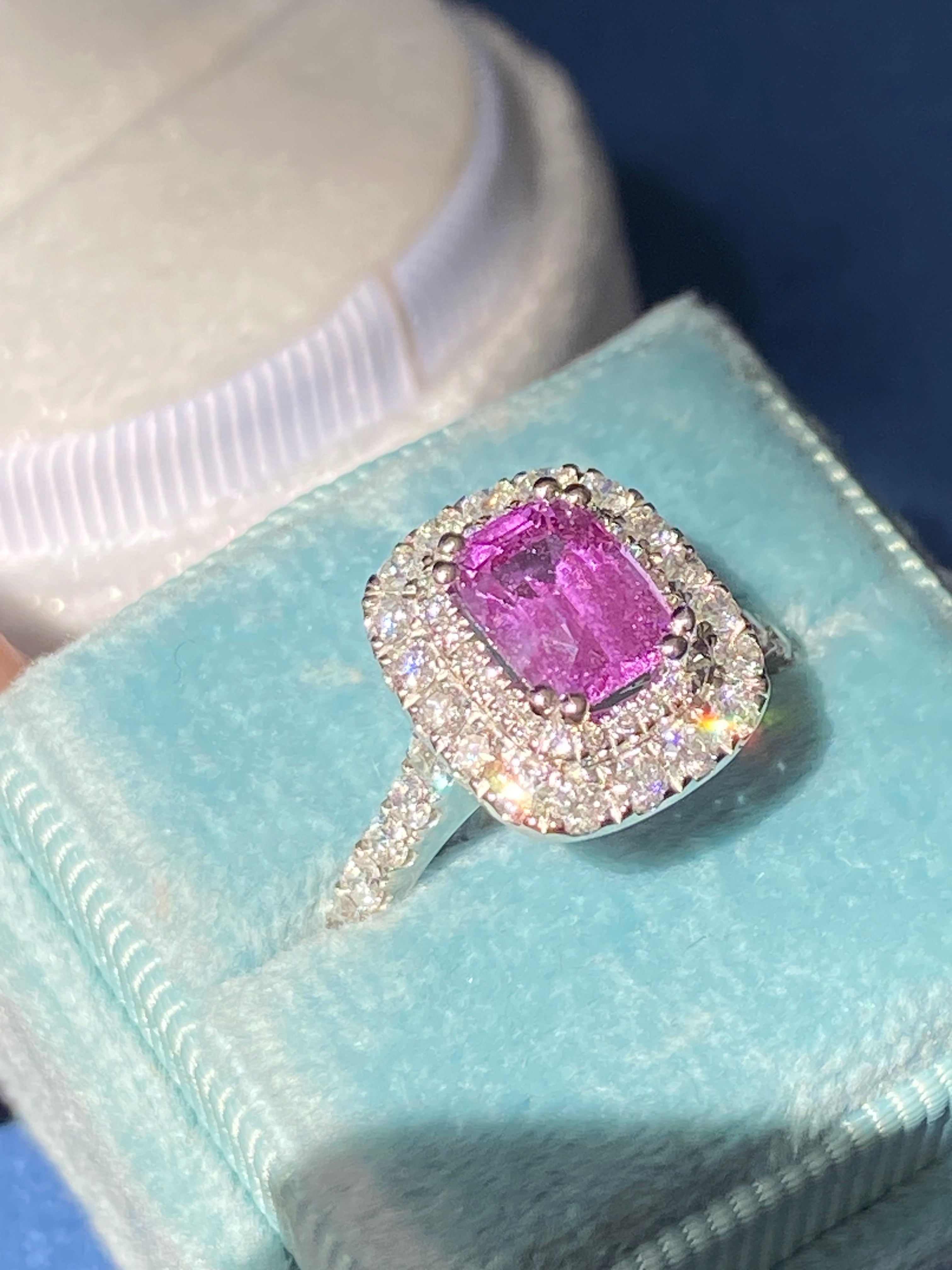 1.95 Carat Purple Sapphire and 0.97ctw Natural Diamond Halo Ring in Platinum