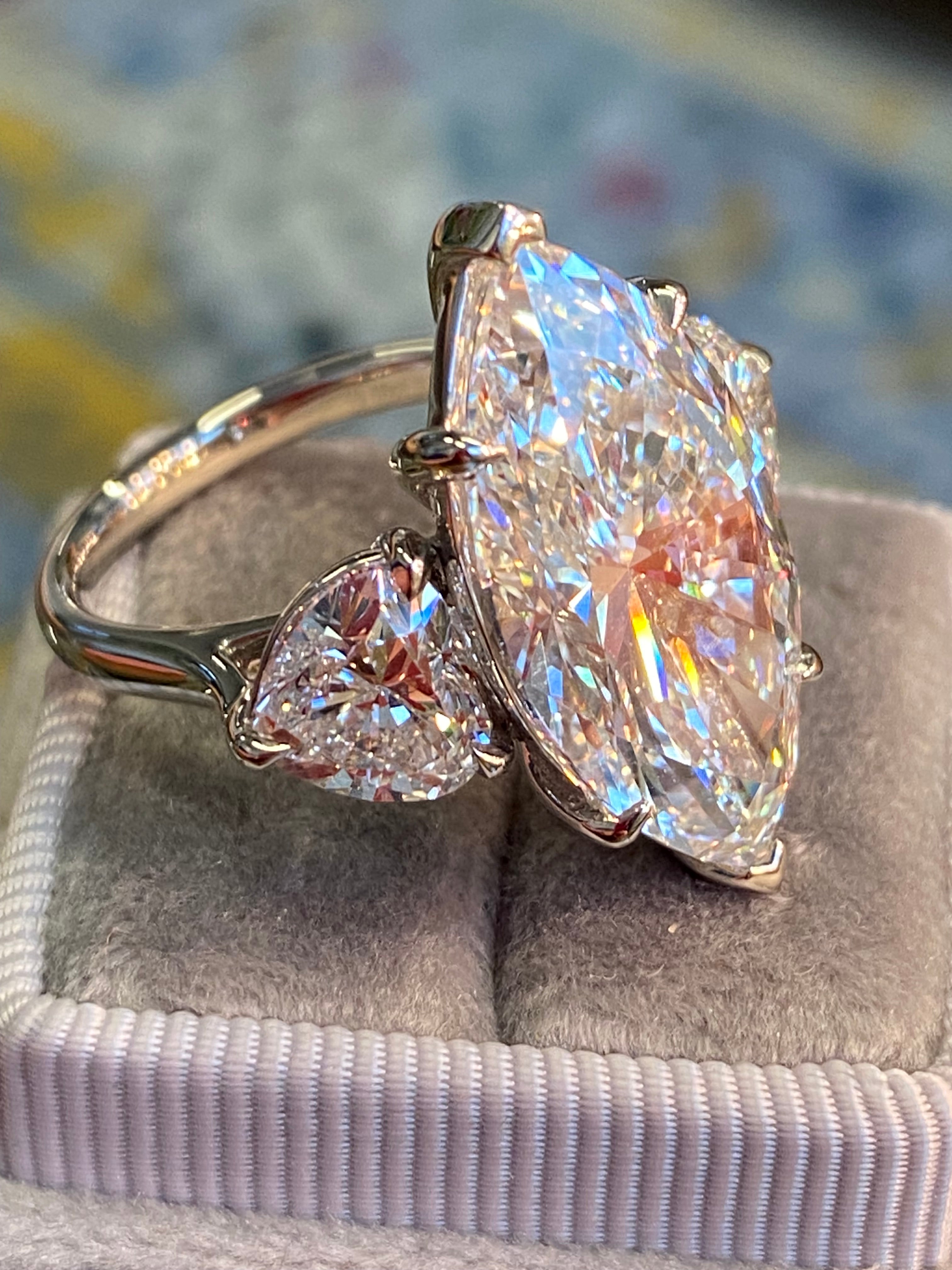 10.00 Carat Marquise Cut + 3.00CTW Heart Cut Lab Diamond Engagement Ring in Platinum