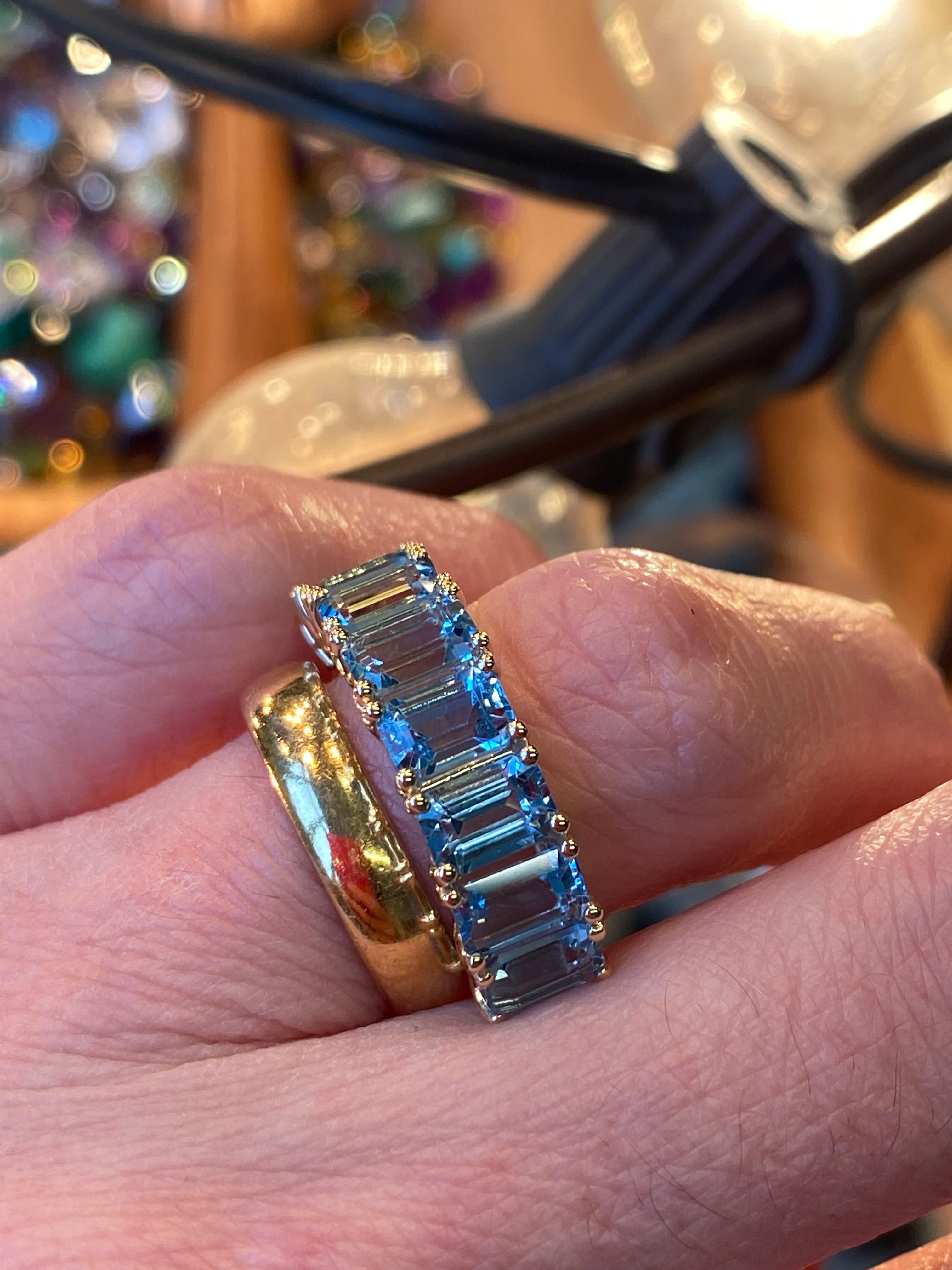 4.28 CTW Aquamarine Eternity Ring in 9ct Yellow Gold