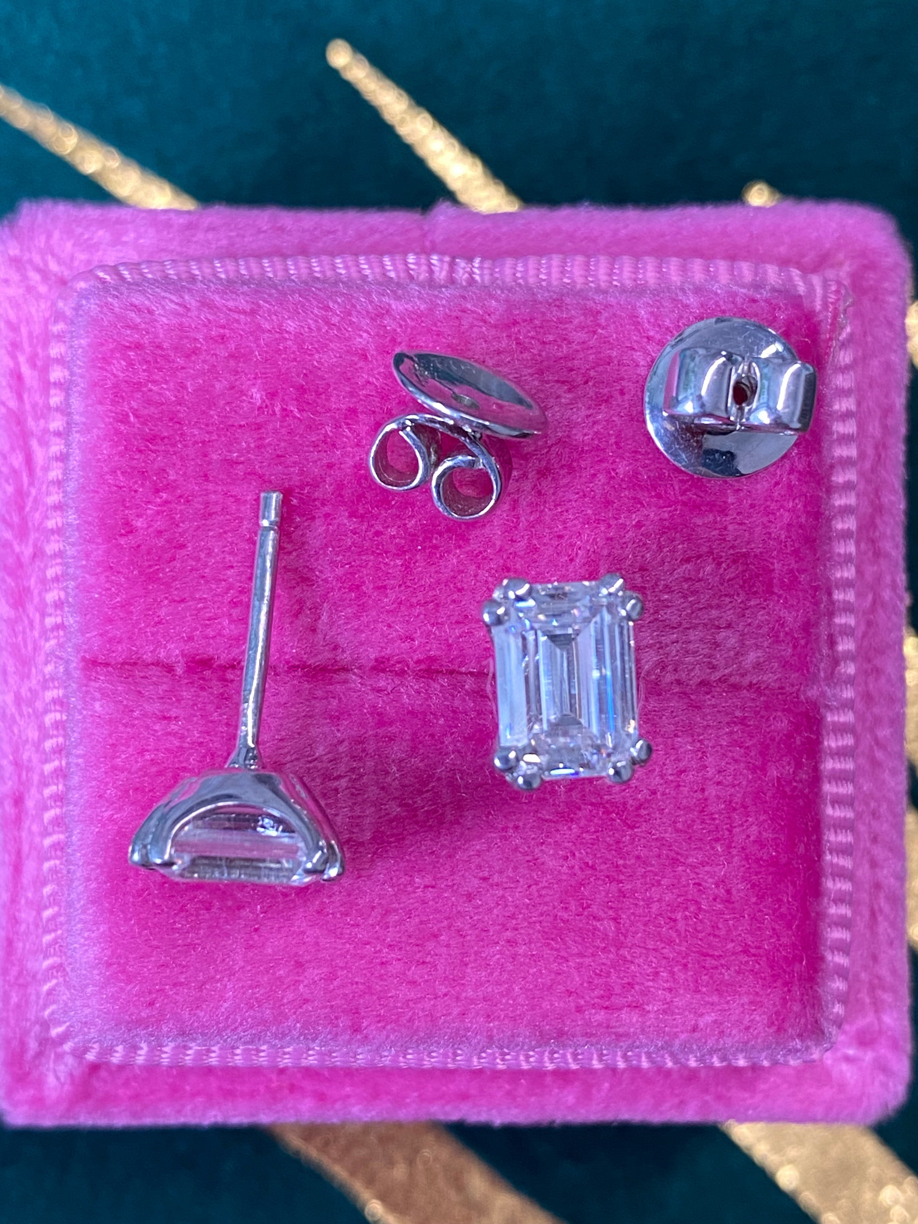 1.97 CTW Emerald Cut Moissanite Stud Earrings in Sterling Silver