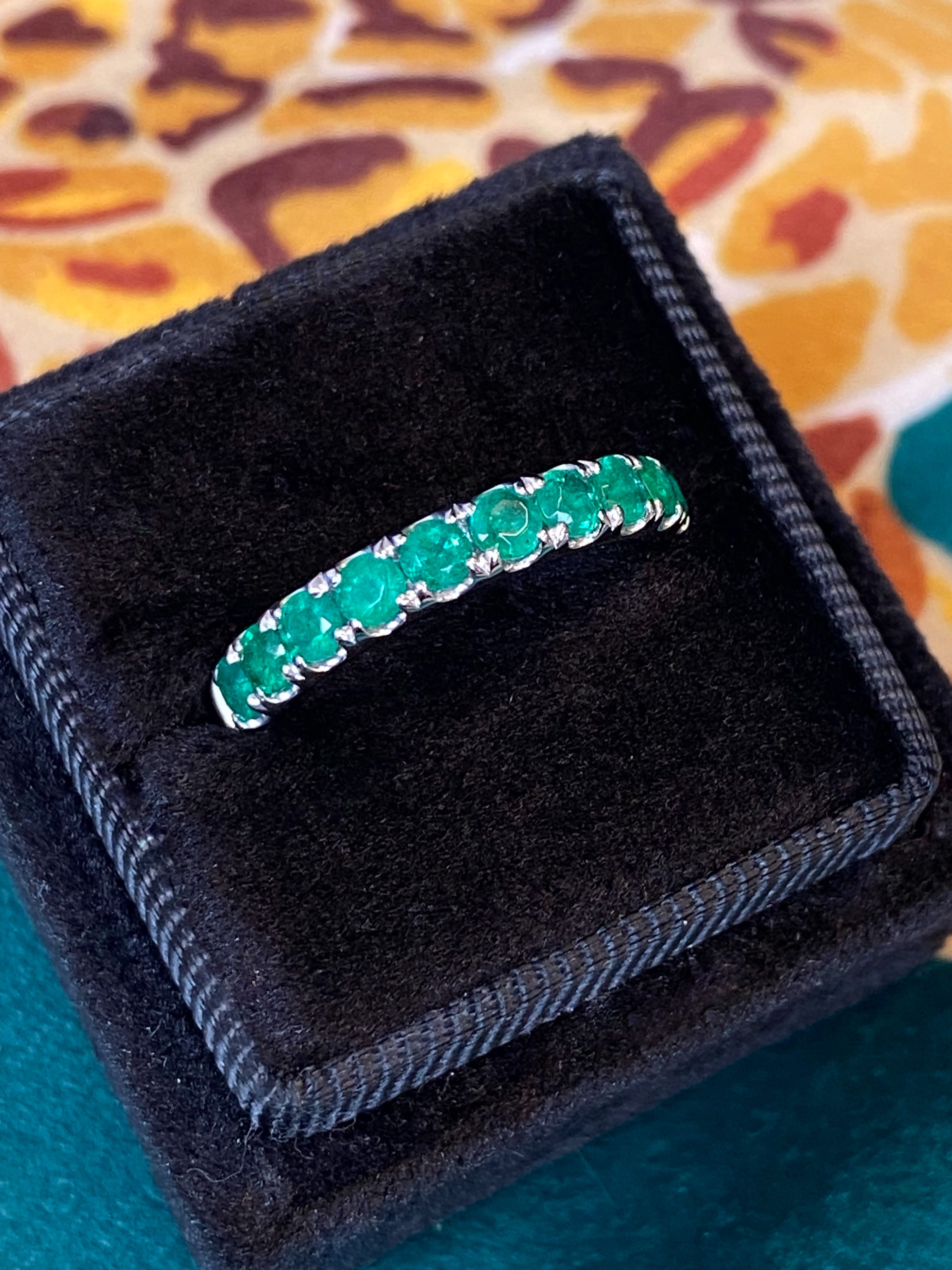 0.84 CTW Emerald Eternity Stacking Ring in Platinum